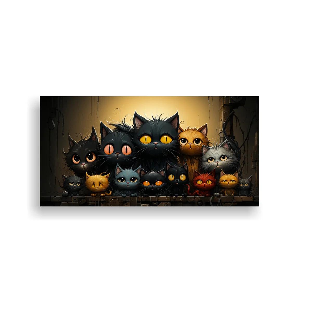 Cuadro grupo de gatos negros y naranjas con gato negro grande — imagen principal