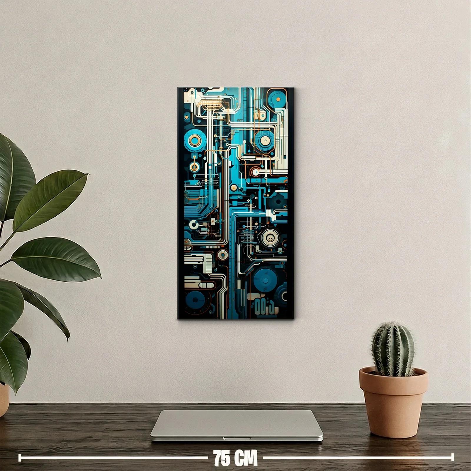 Cuadro circuito electrónico abstracto con nodos y tramas geométricas — miniatura 2