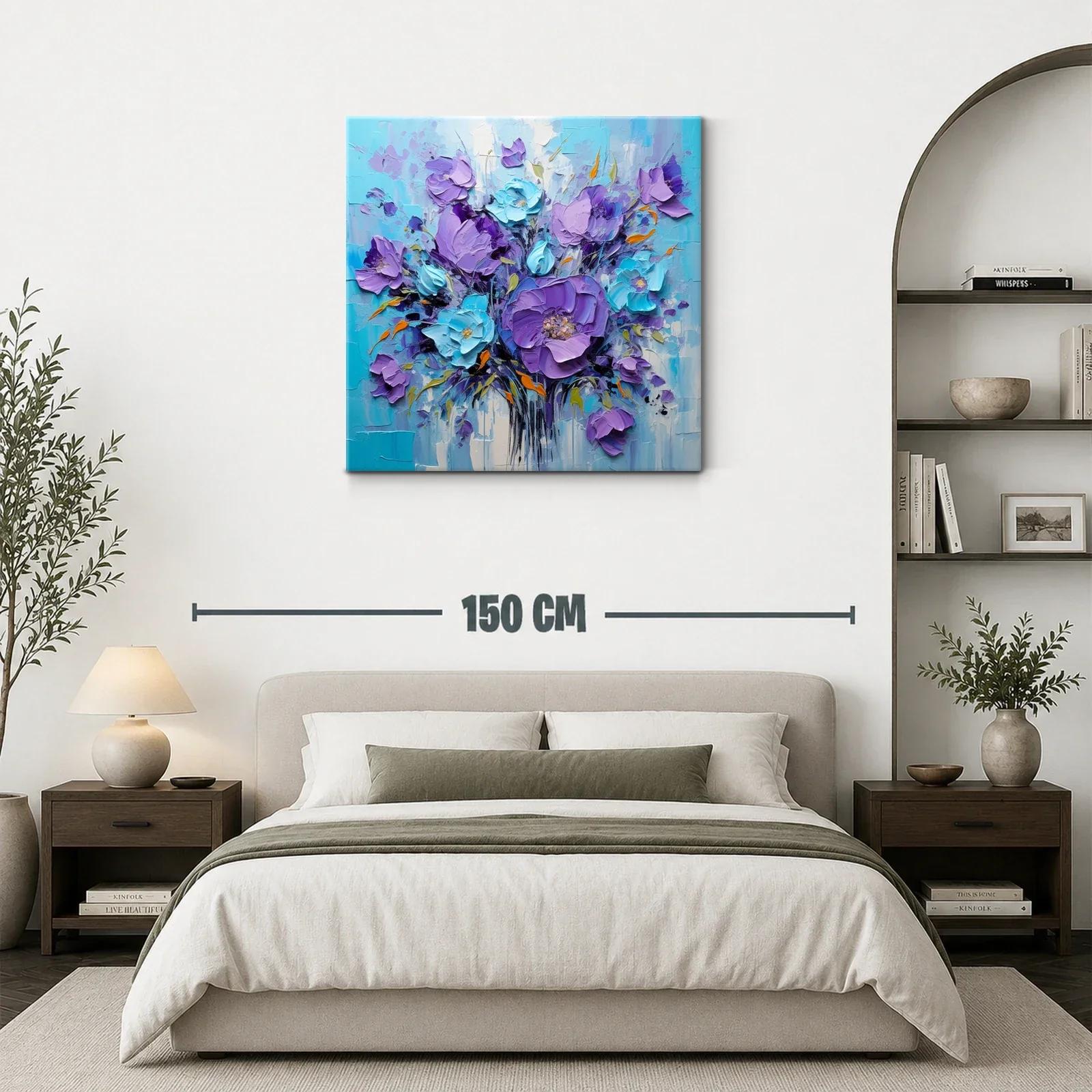 Cuadro floral en tonos violetas y azul turquesa vibrantes — miniatura 3