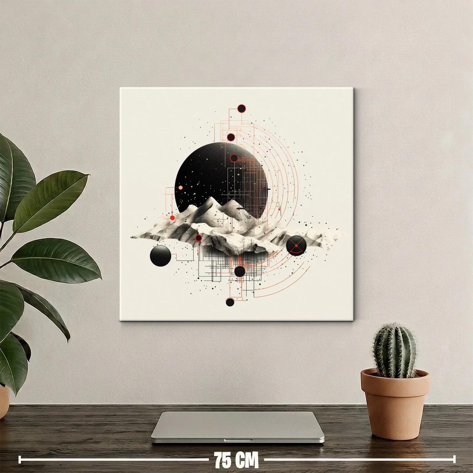 Cuadro abstracto con montañas y formas geométricas futuristas — miniatura 2