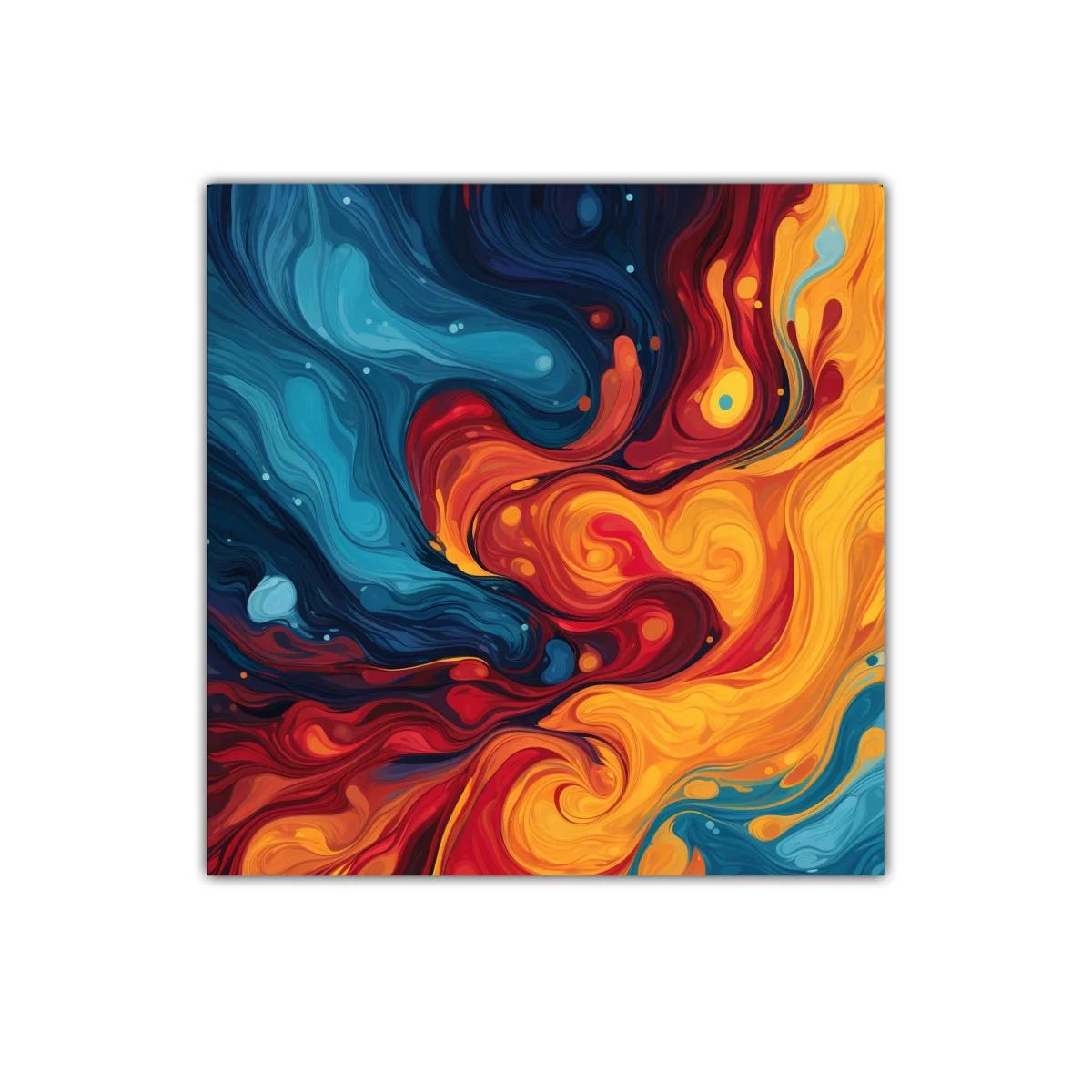Cuadro abstracto con remolinos en tonos cálidos y fríos — miniatura 1