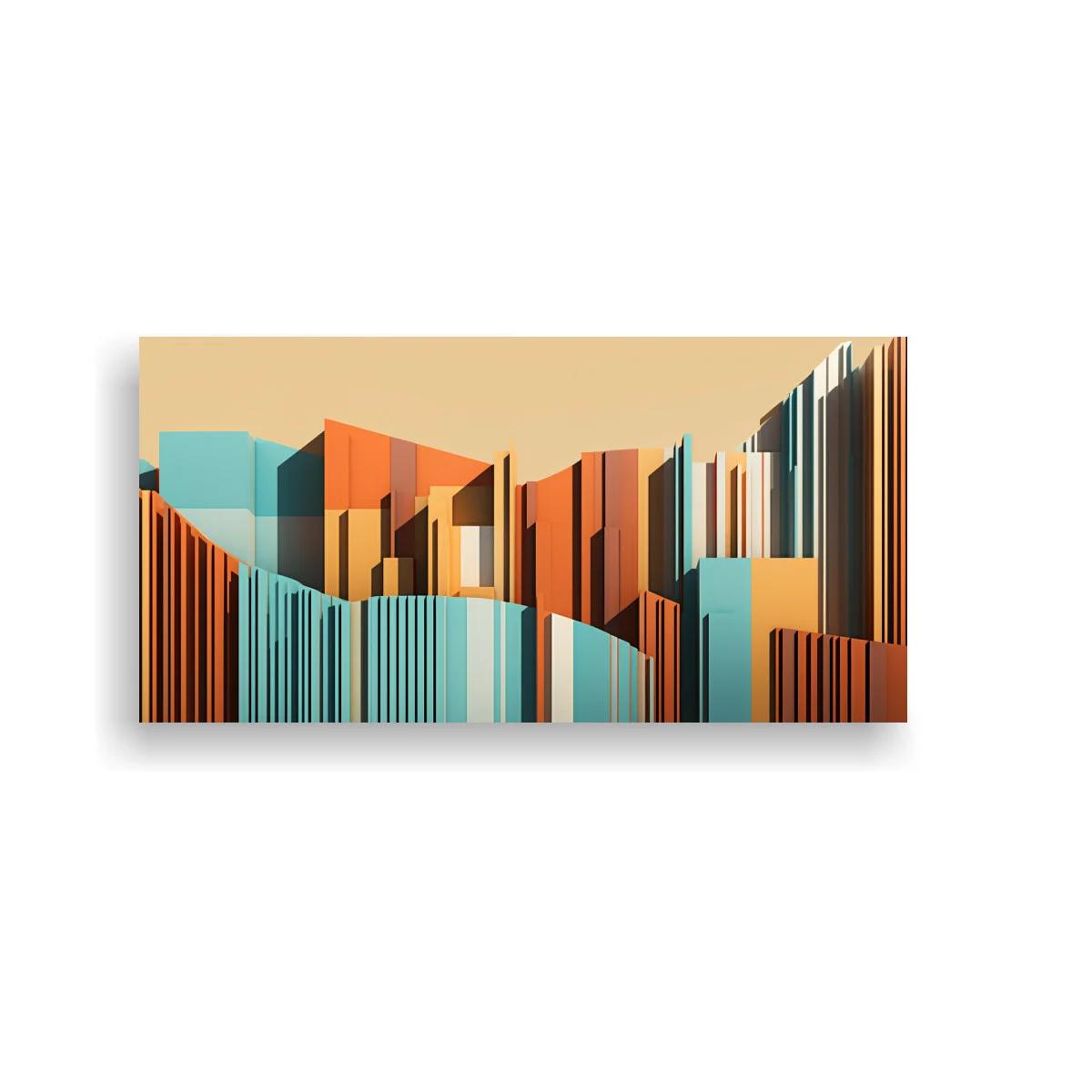 Cuadro skyline abstracto con franja de volúmenes verticales — imagen principal