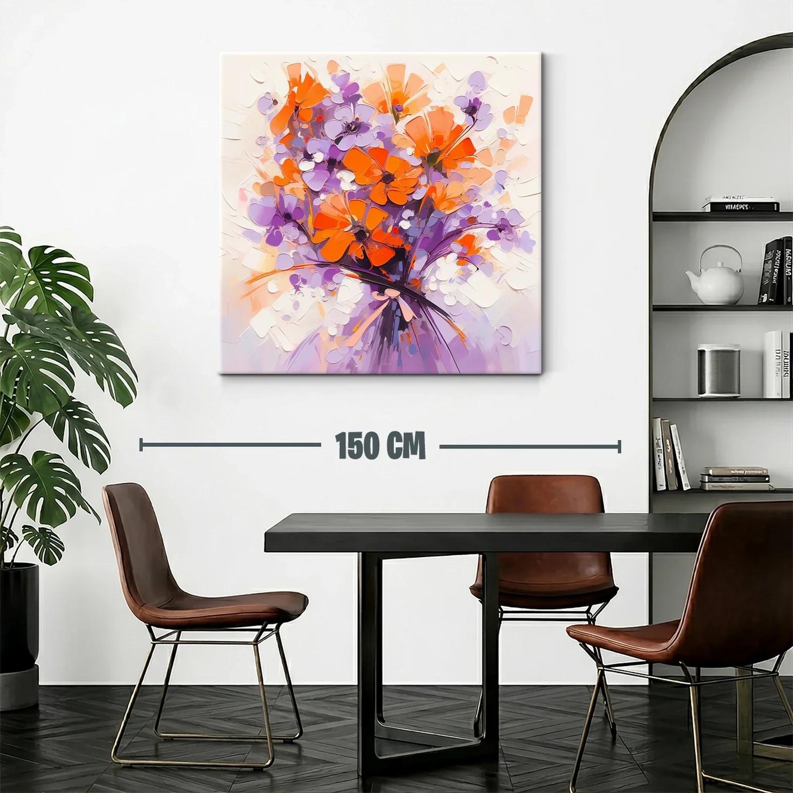 Ramo vibrante con flores naranjas y lilas en composición moderna — miniatura 2