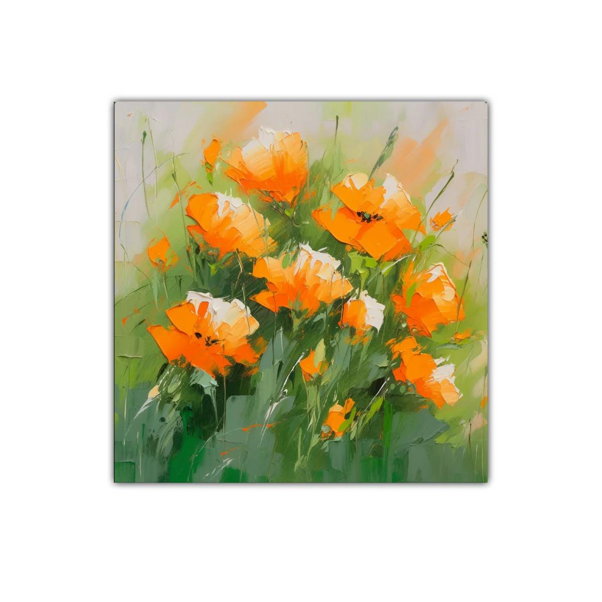 Cuadro con flores anaranjadas vibrantes y verde fresco