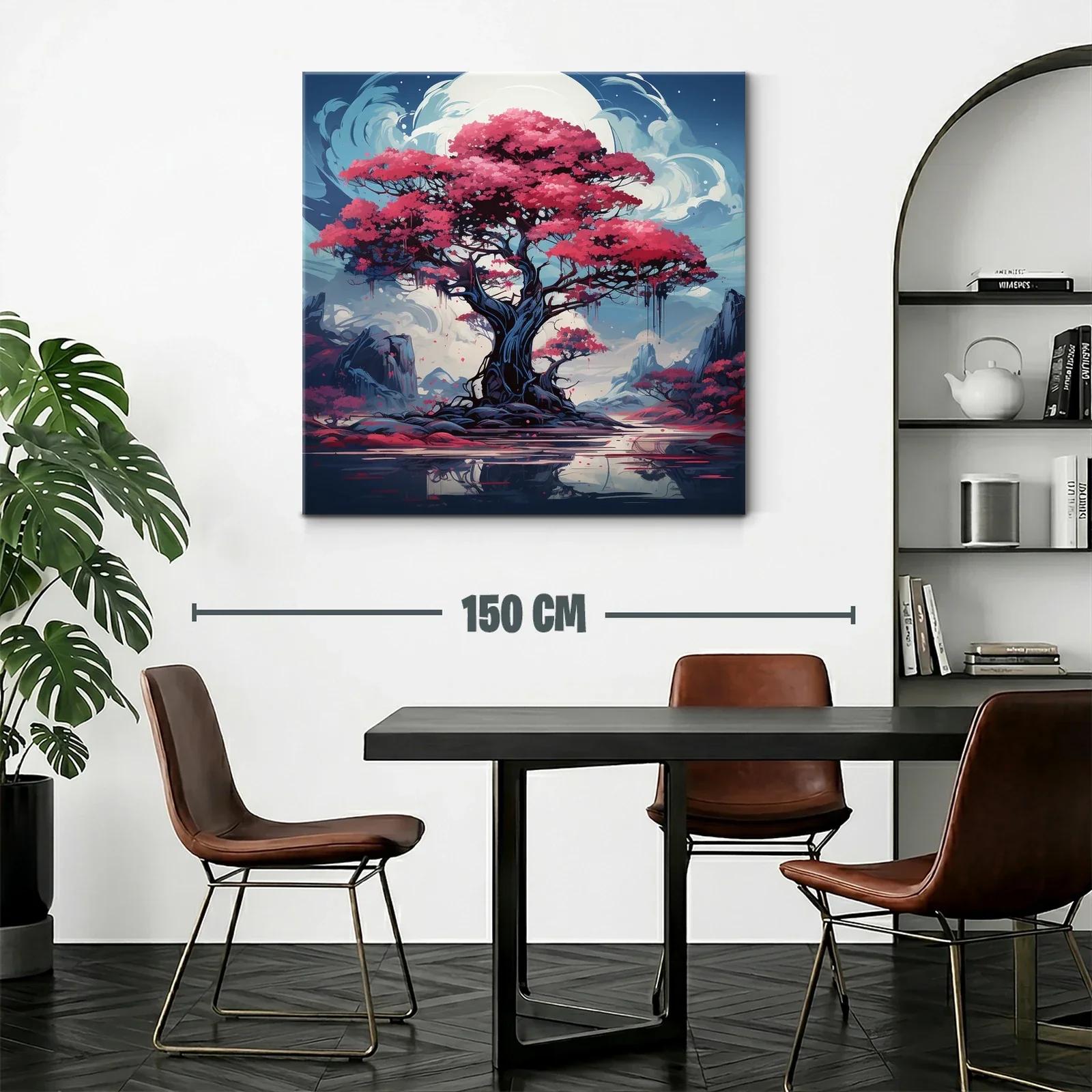 Árbol mágico con flores rosas bajo luna brillante — miniatura 2