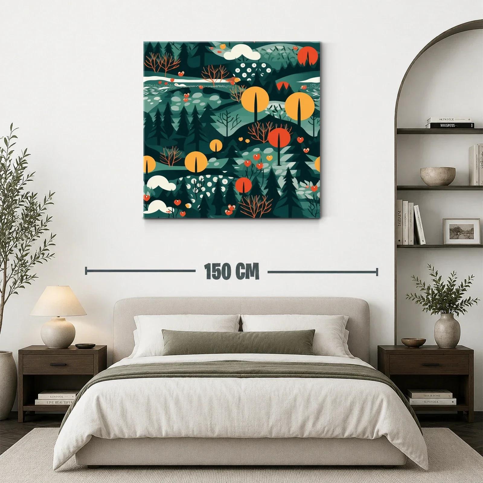 Paisaje abstracto con árboles en tonos cálidos y verdes — miniatura 3