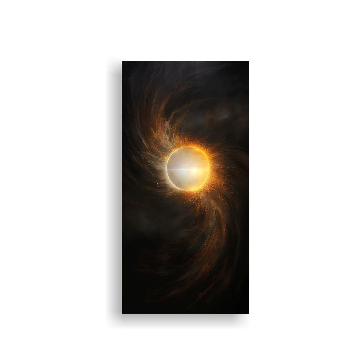 Cuadro eclipse solar abstracto con anillo dorado — imagen principal