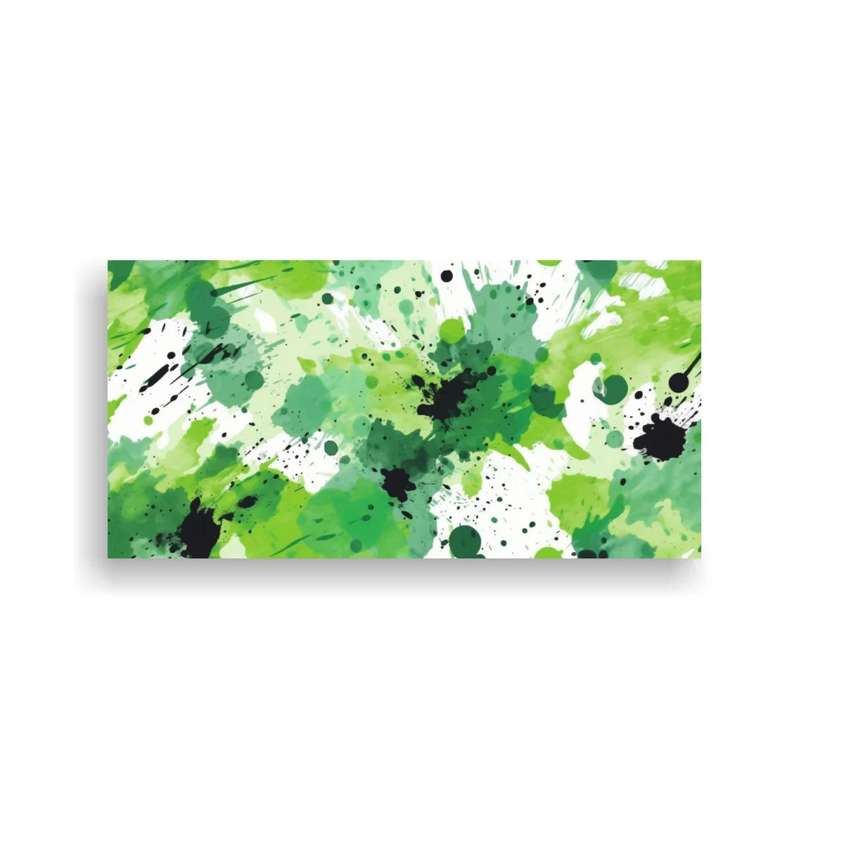 Cuadro salpicaduras abstractas verdes con gotas negras — imagen principal