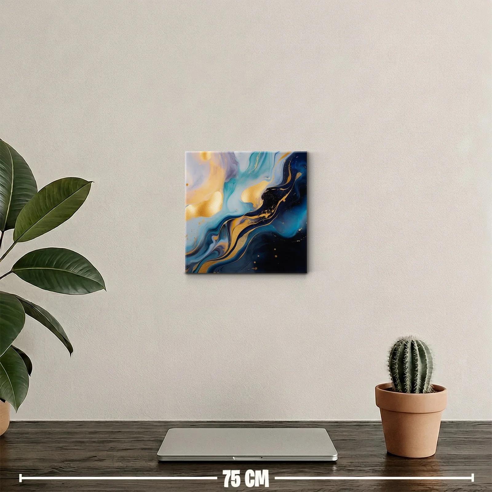 Cuadro abstracto con tonos dorados y azules intensos — miniatura 2