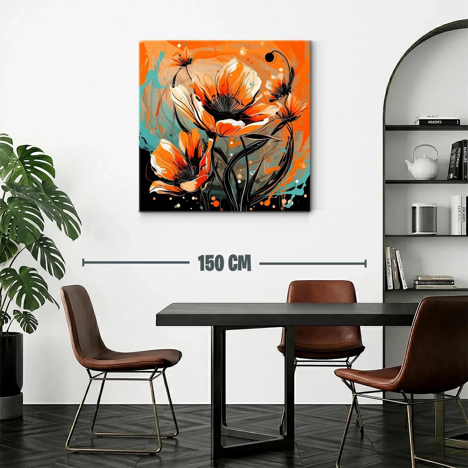 Cuadro con flores vibrantes en tonos naranja y azul — miniatura 2