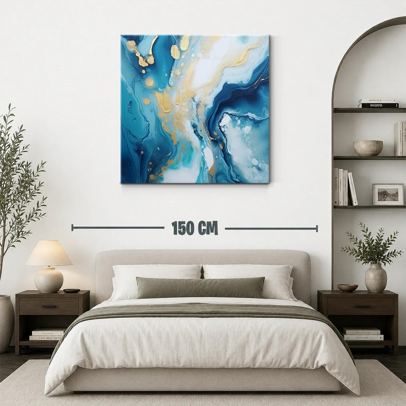 Cuadro abstracto en tonos azules y dorados elegantes — miniatura 3