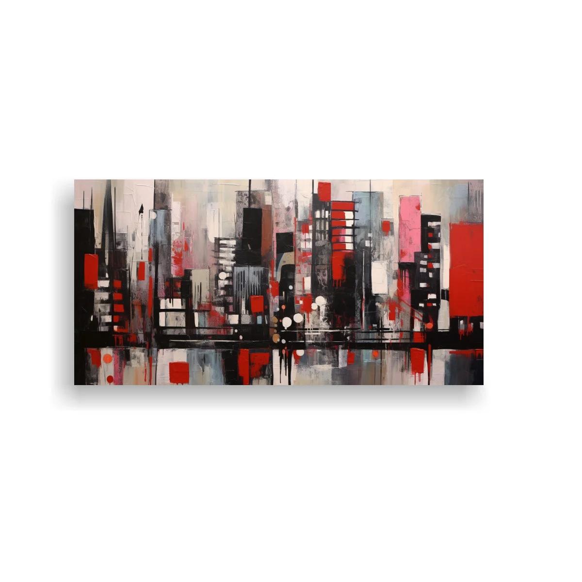 Cuadro skyline urbano abstracto con rectángulos rojos — imagen principal