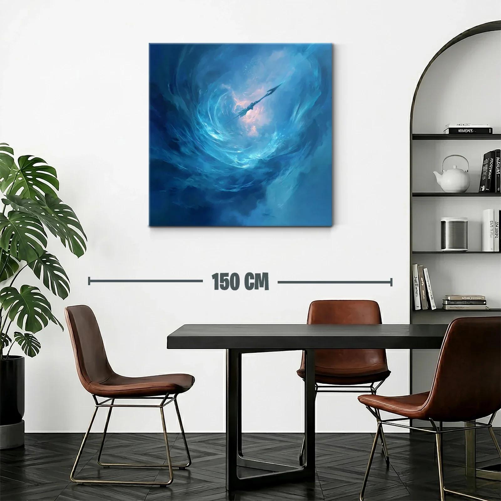 Cuadro abstracto con remolino y lanza en tonos azules — miniatura 2