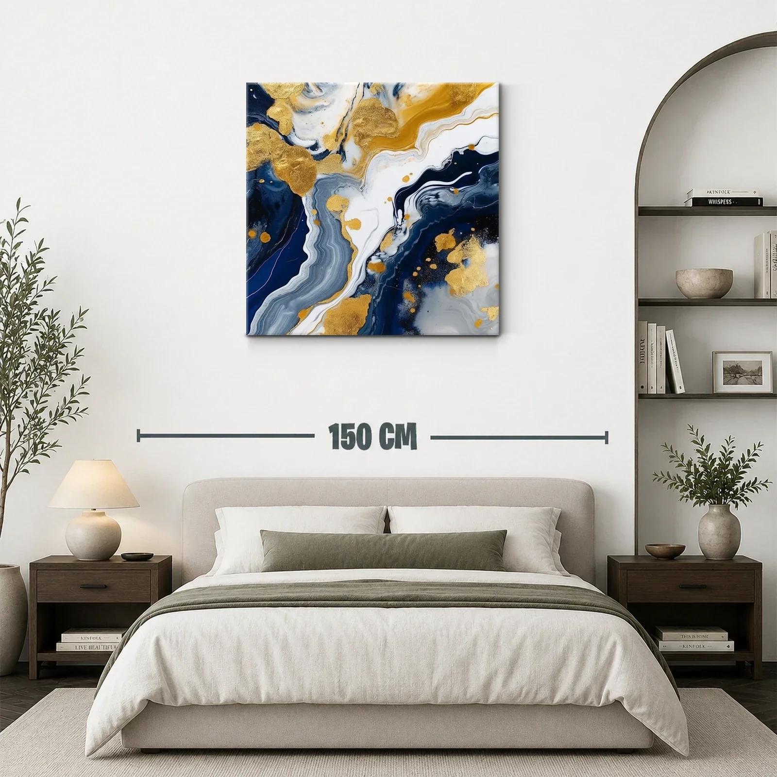 Arte abstracto en tonos dorados y azul profundo elegante — miniatura 3