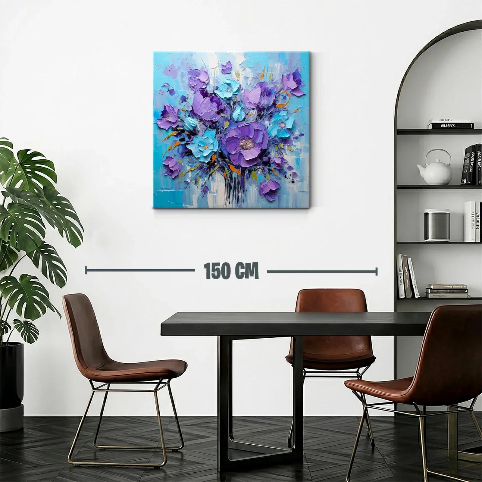 Cuadro floral en tonos violetas y azul turquesa vibrantes — miniatura 2