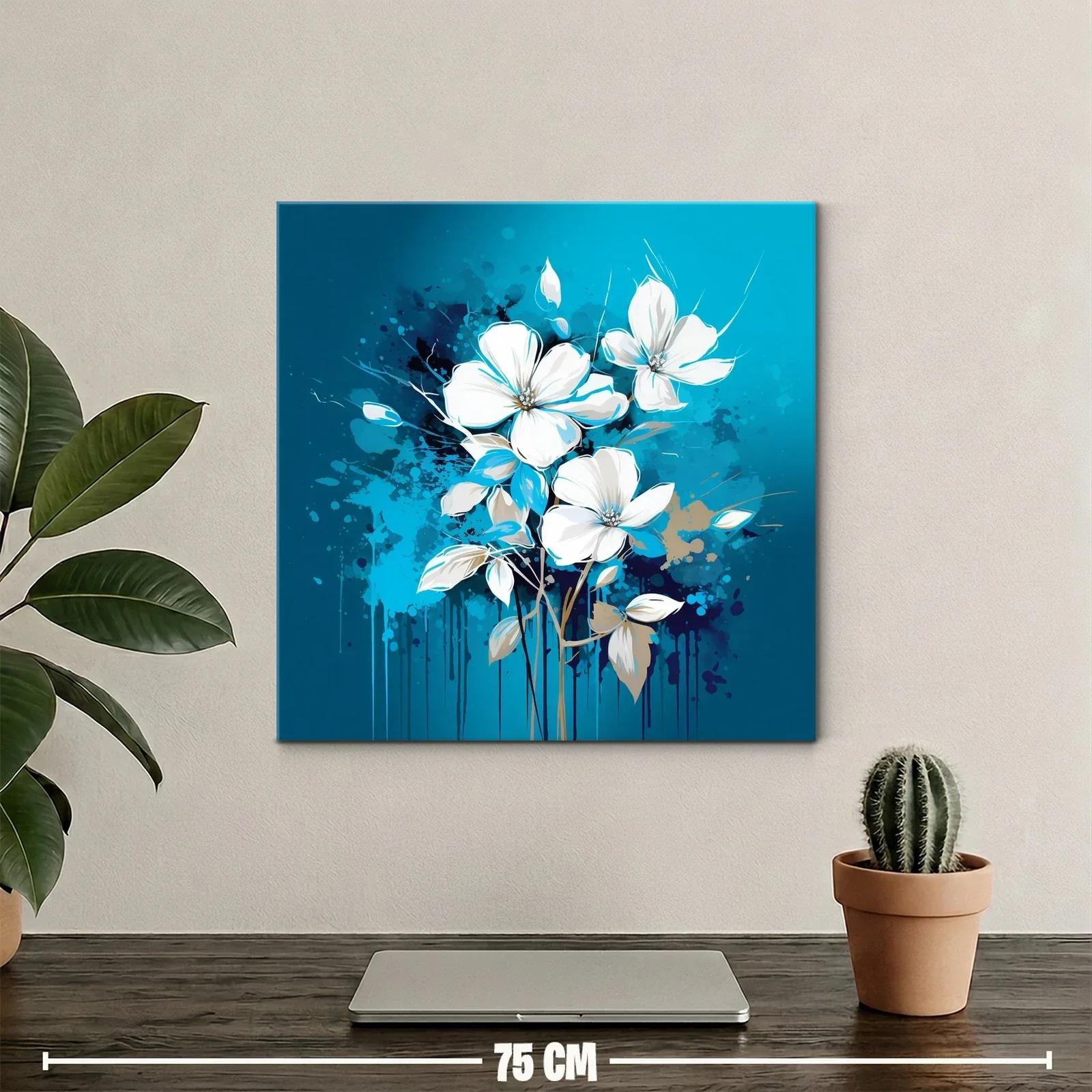 Flores blancas sobre fondo azul vibrante con salpicaduras — miniatura 2