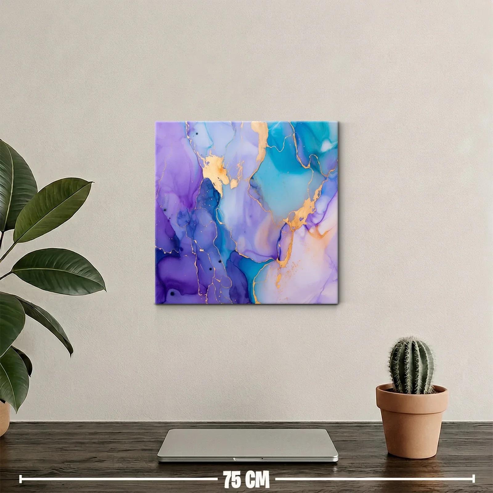 Cuadro abstracto con tonos violetas y toques dorados brillantes — miniatura 2