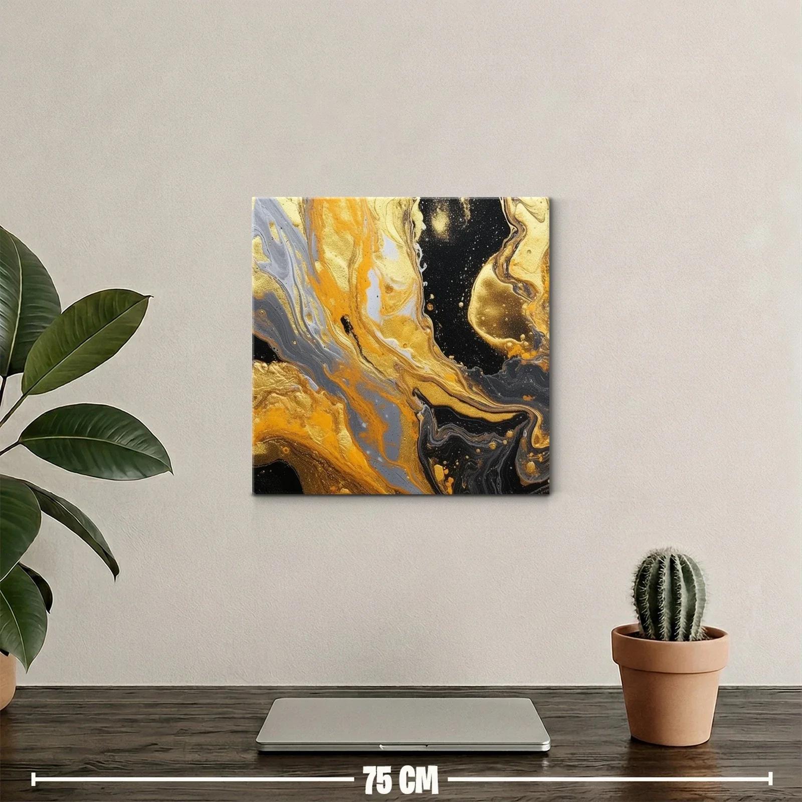 Cuadro abstracto con vibrantes tonos dorados y negros — miniatura 2