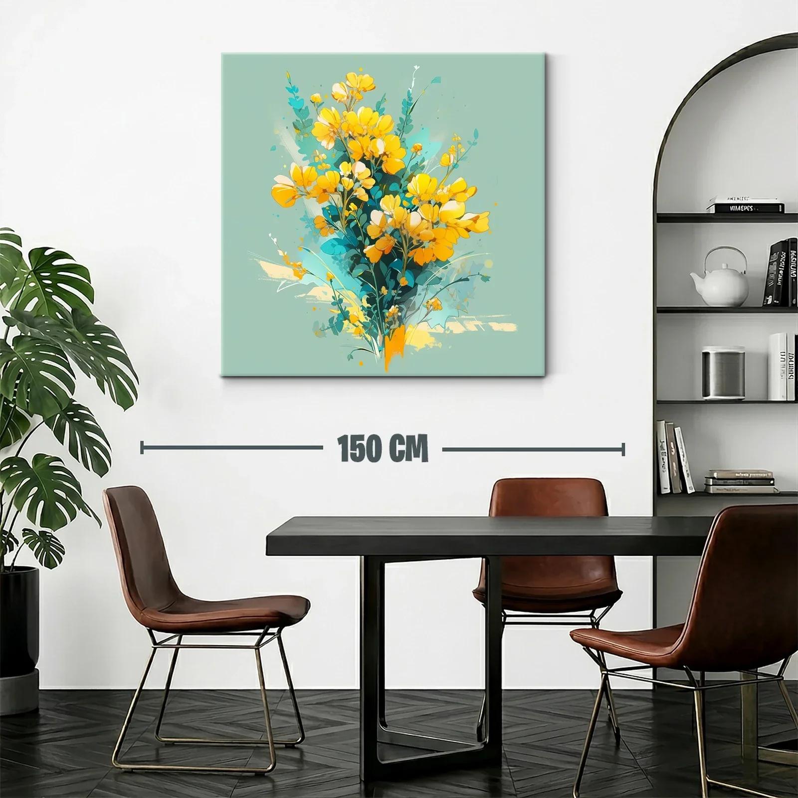 Cuadro floral vibrante con tonos amarillos y verdes — miniatura 2