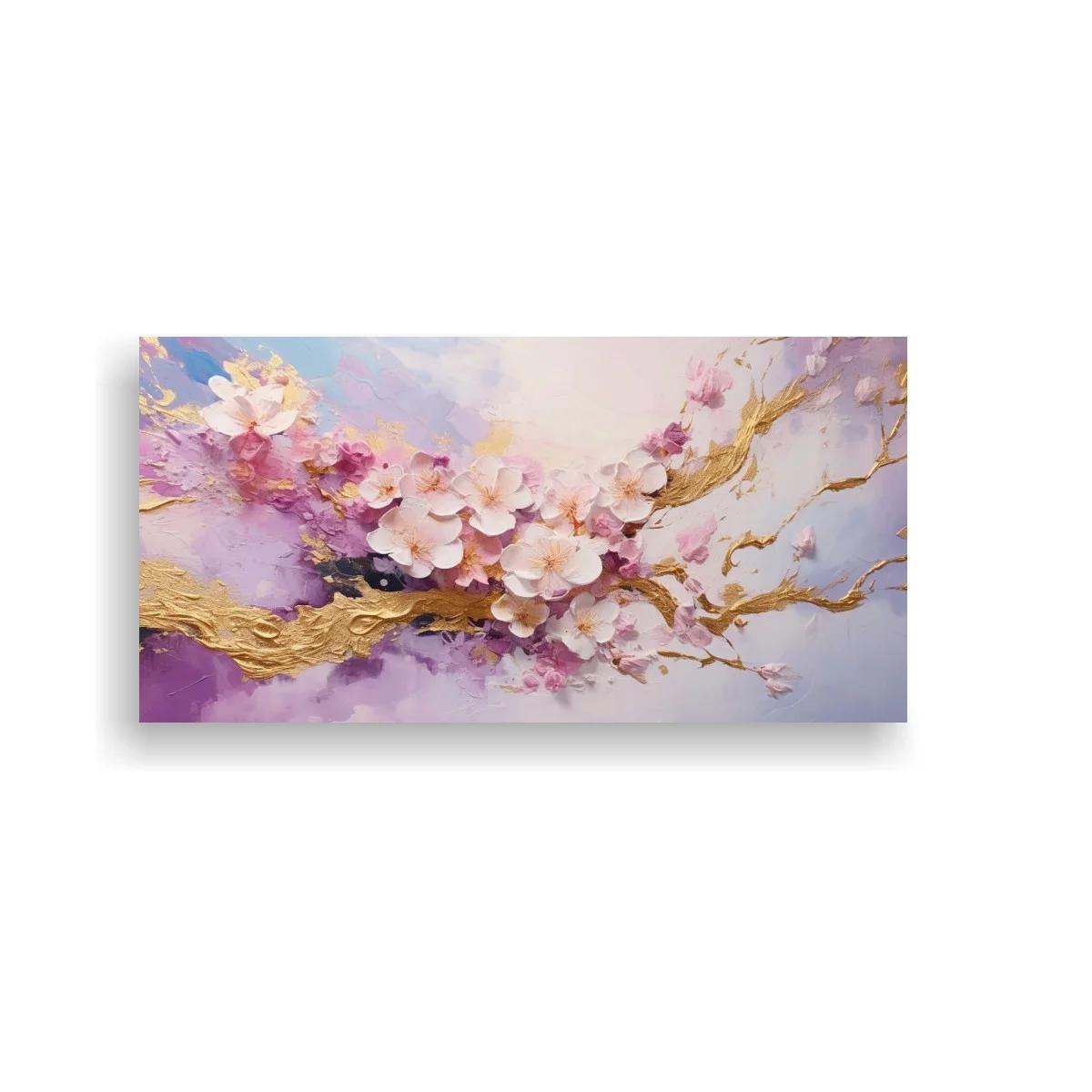 Cuadro rama de flores de cerezo con textura dorada — imagen principal
