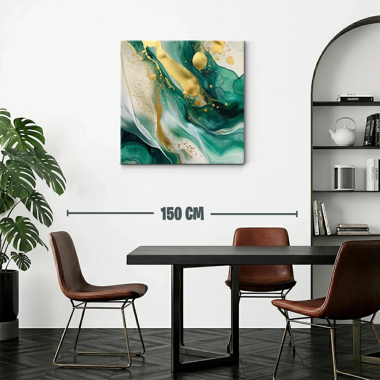 Cuadro Abstracto con Tonos Verdes y Detalles Dorados — miniatura 2