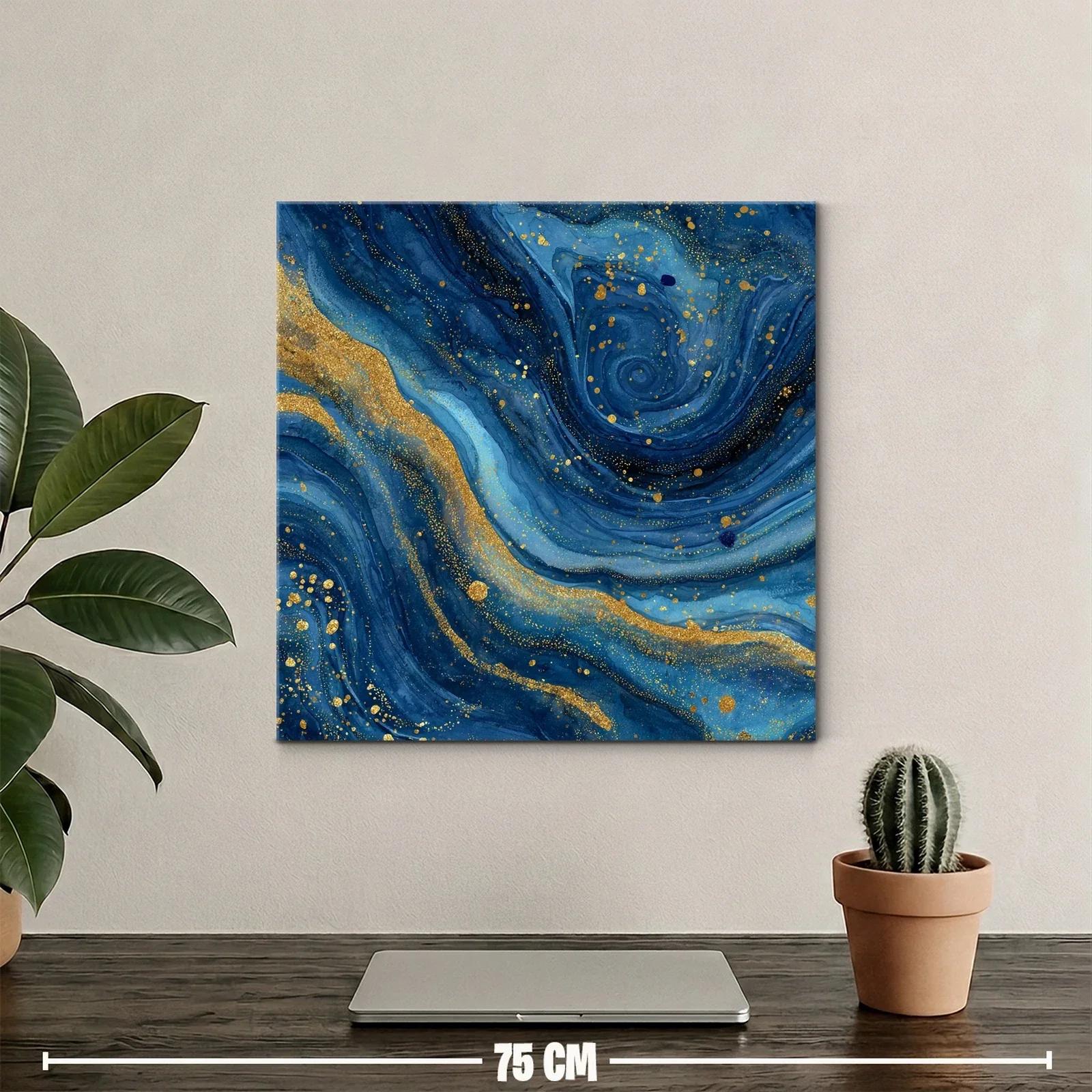Cuadro abstracto en azul profundo con destellos dorados — miniatura 2