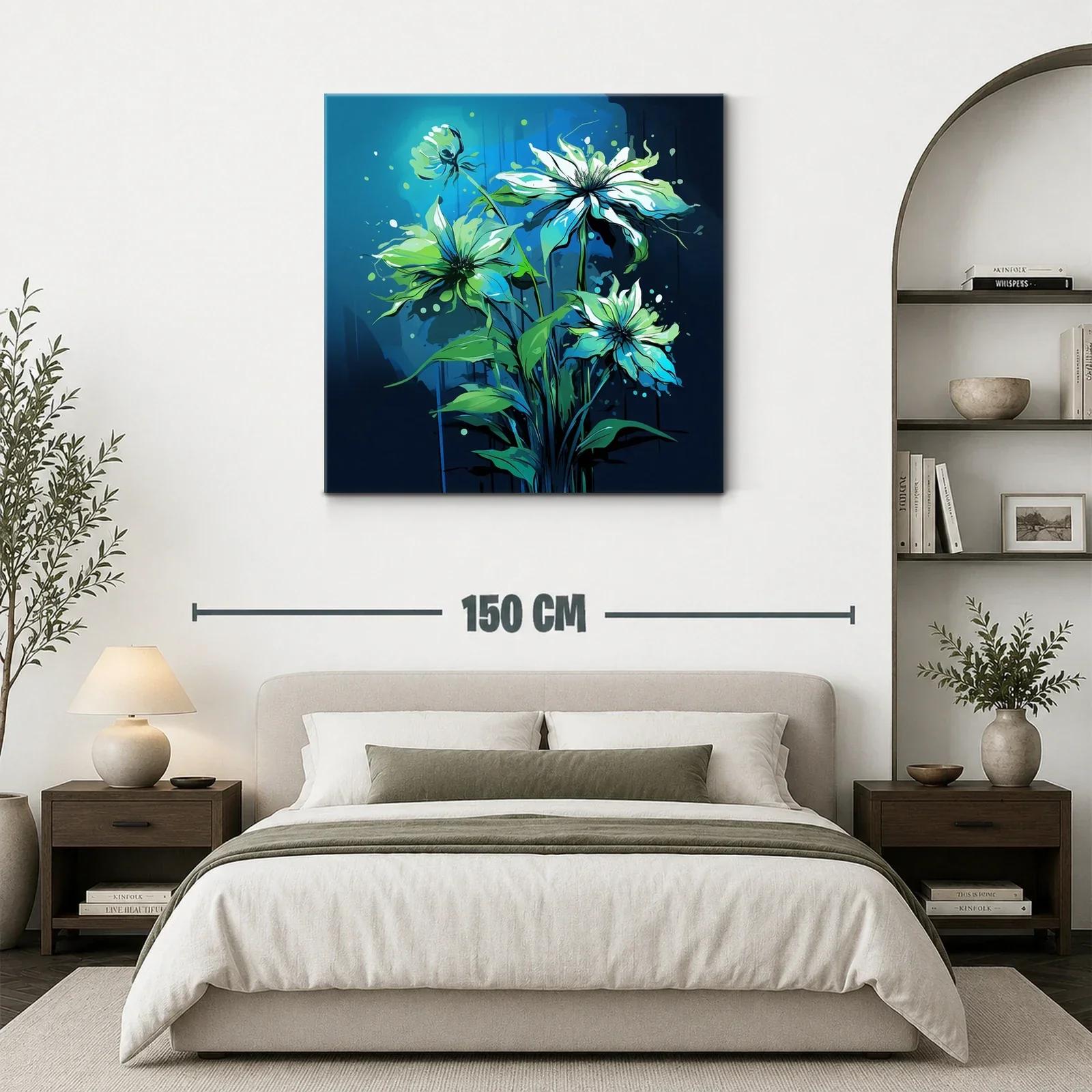 Cuadro floral en tonos azules y verdes vibrantes — miniatura 3