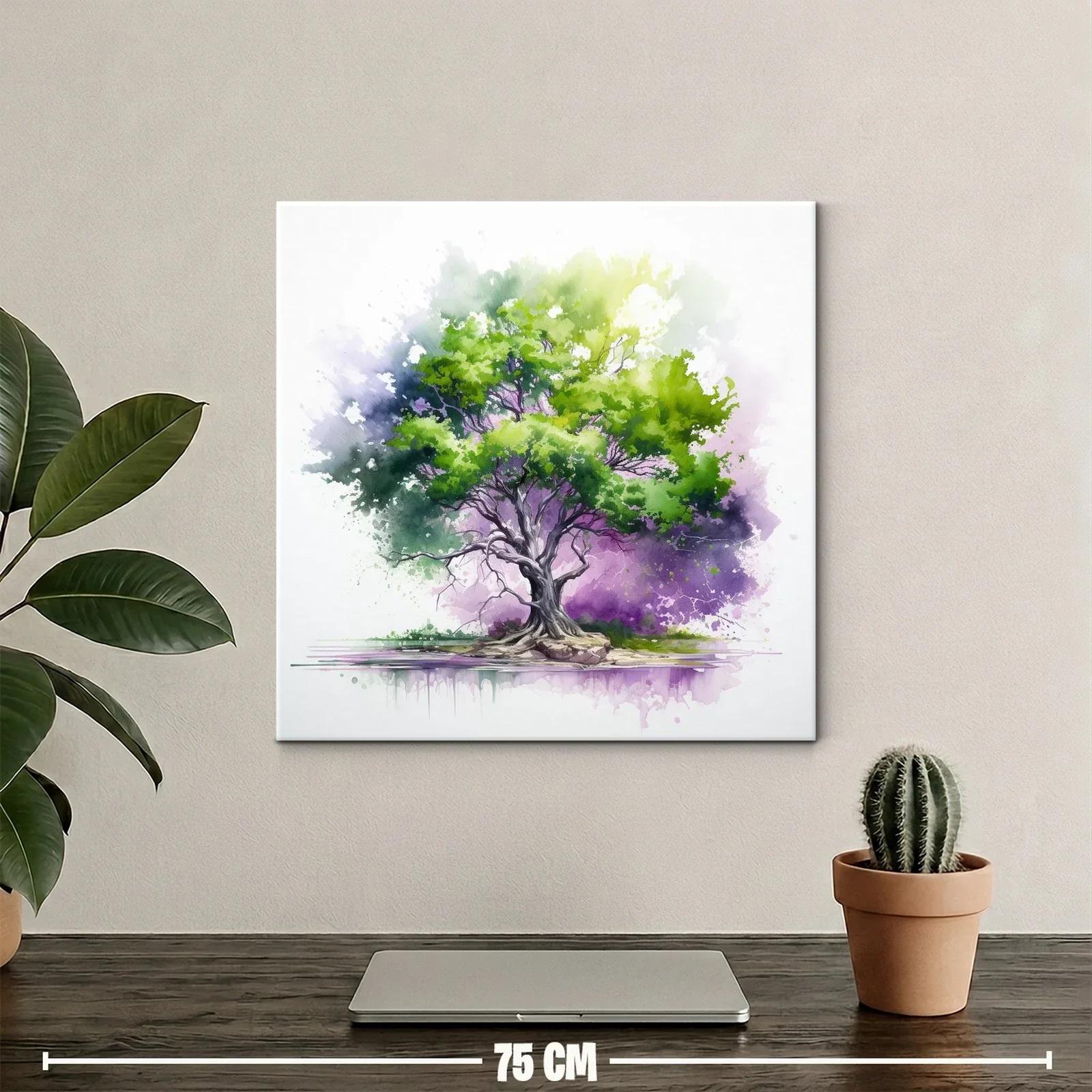 Árbol vibrante en tonos verdes y morados con reflejo suave — miniatura 2