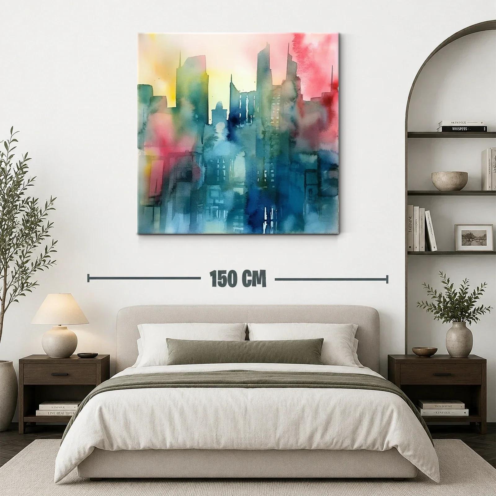 Cuadro abstracto de ciudad con tonos vibrantes y suaves — miniatura 3