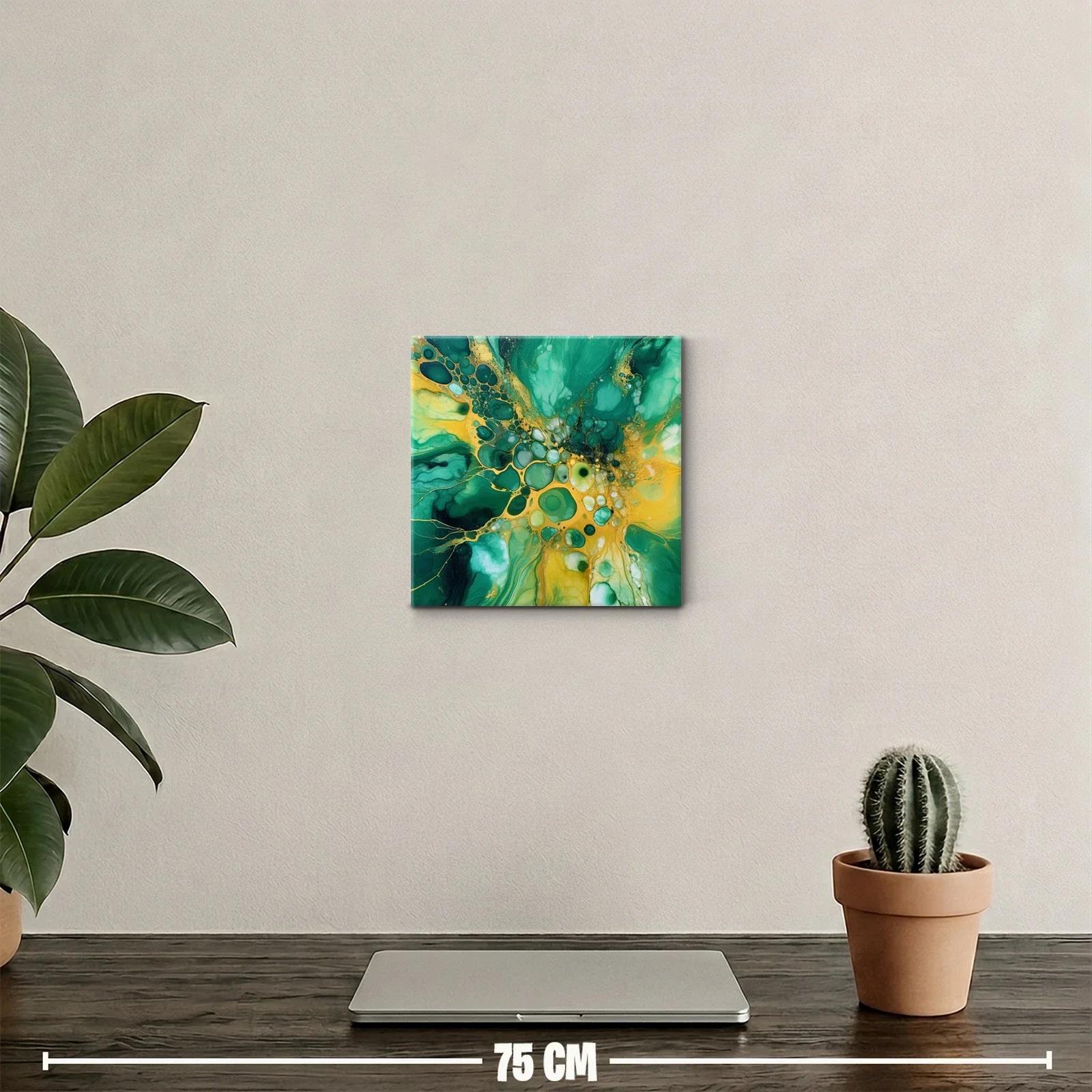 Cuadro decorativo con diseño abstracto en tonos verdes y dorados — miniatura 2