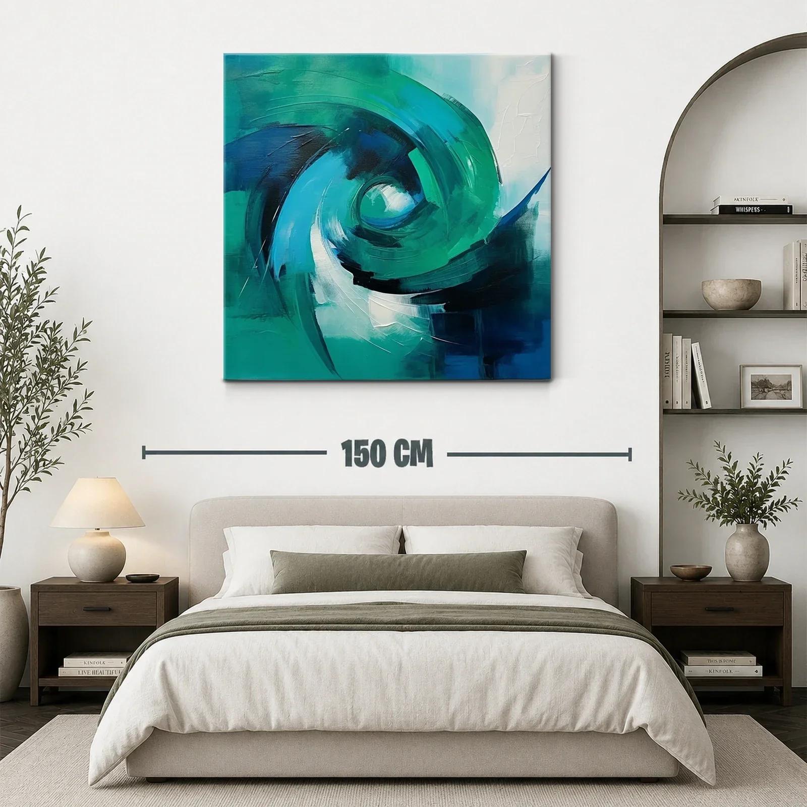 Cuadro abstracto en tonos azules y verdes vibrantes — miniatura 3