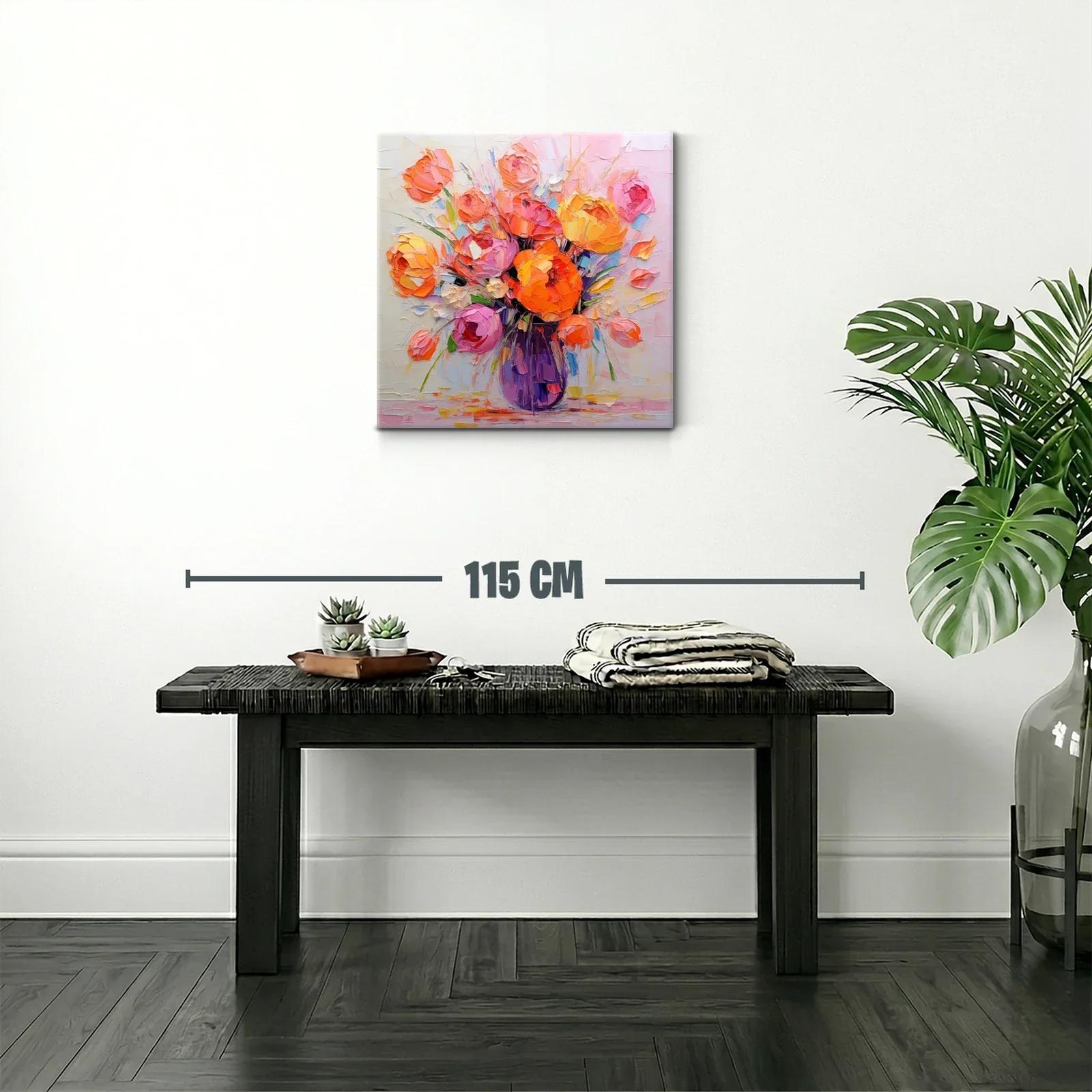 Cuadro vibrante con ramo de flores en tonos cálidos y pastel — miniatura 2