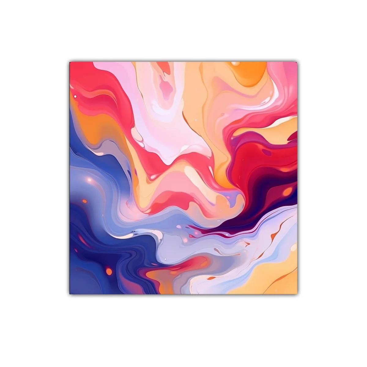 Cuadro abstracto con formas fluidas en tonos cálidos y fríos — miniatura 1