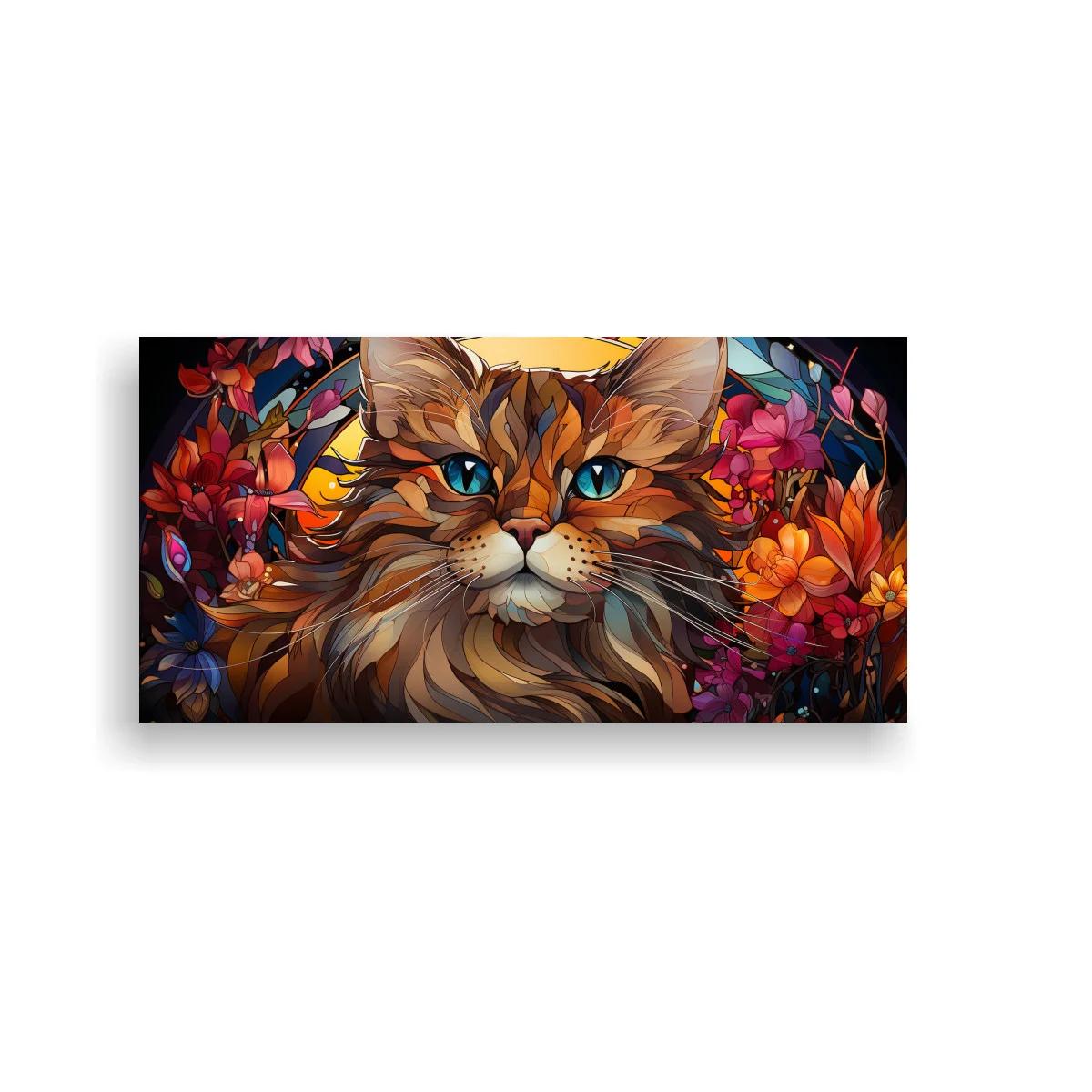 Cuadro gato de pelo largo con flores y follaje — imagen principal