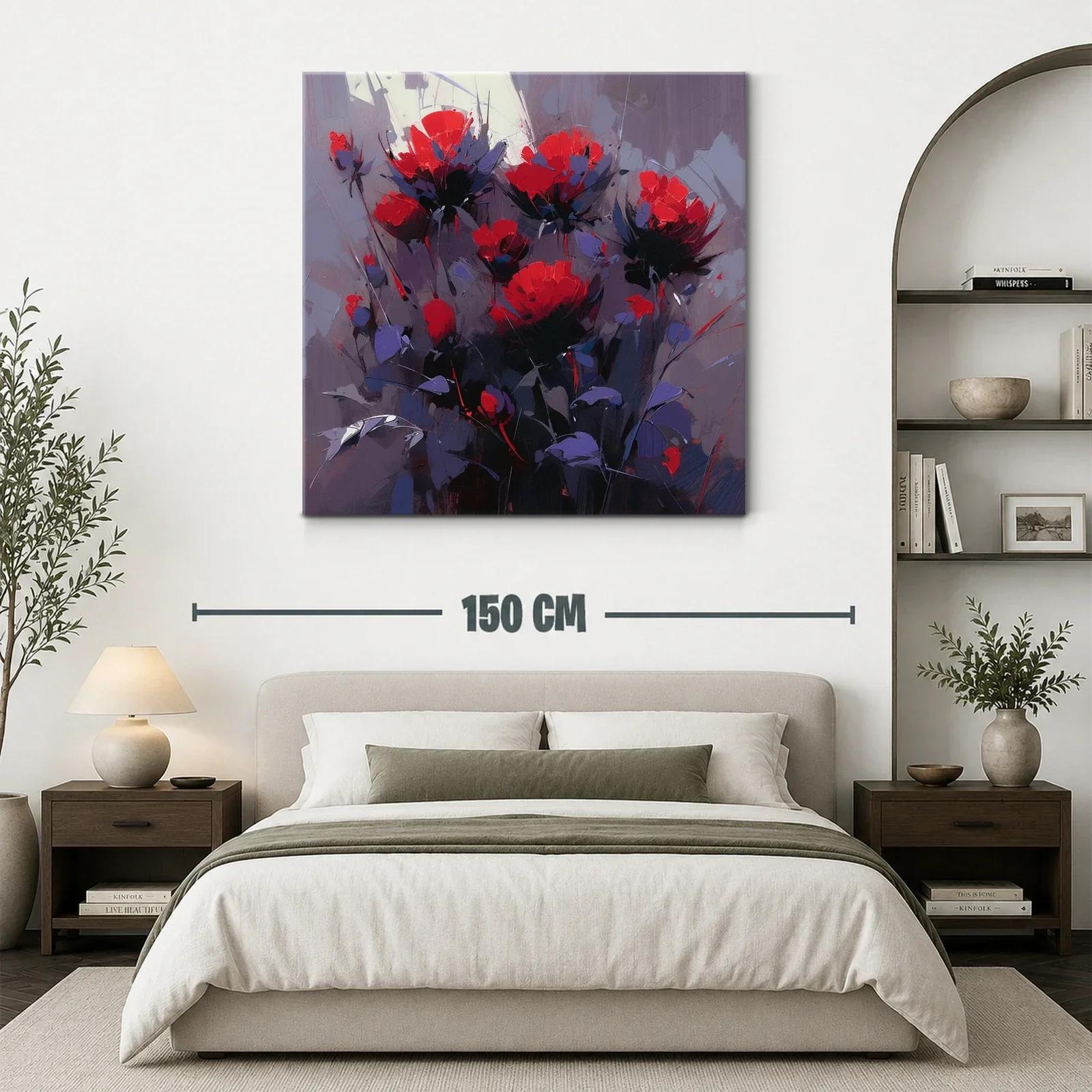 Cuadro moderno con flores rojas vibrantes y fondo gris — miniatura 3