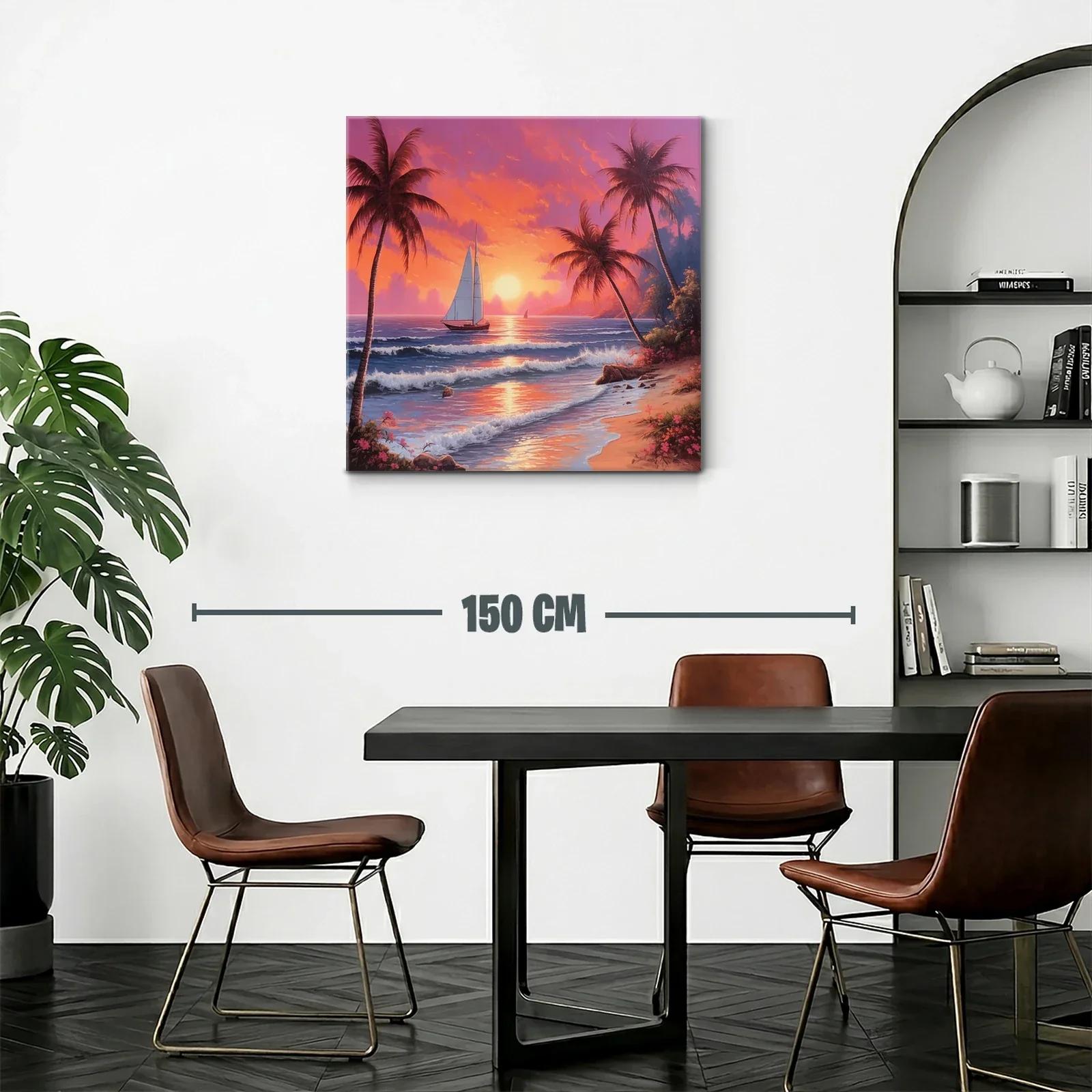 Atardecer tropical con velero y palmeras en la playa — miniatura 2