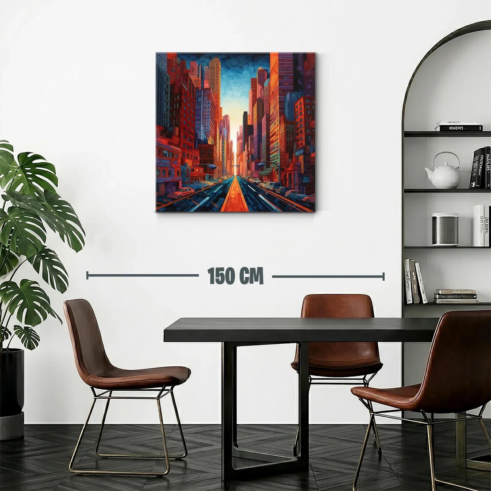 Cuadro urbano con arquitectura vibrante y luz cálida al atardecer — miniatura 2