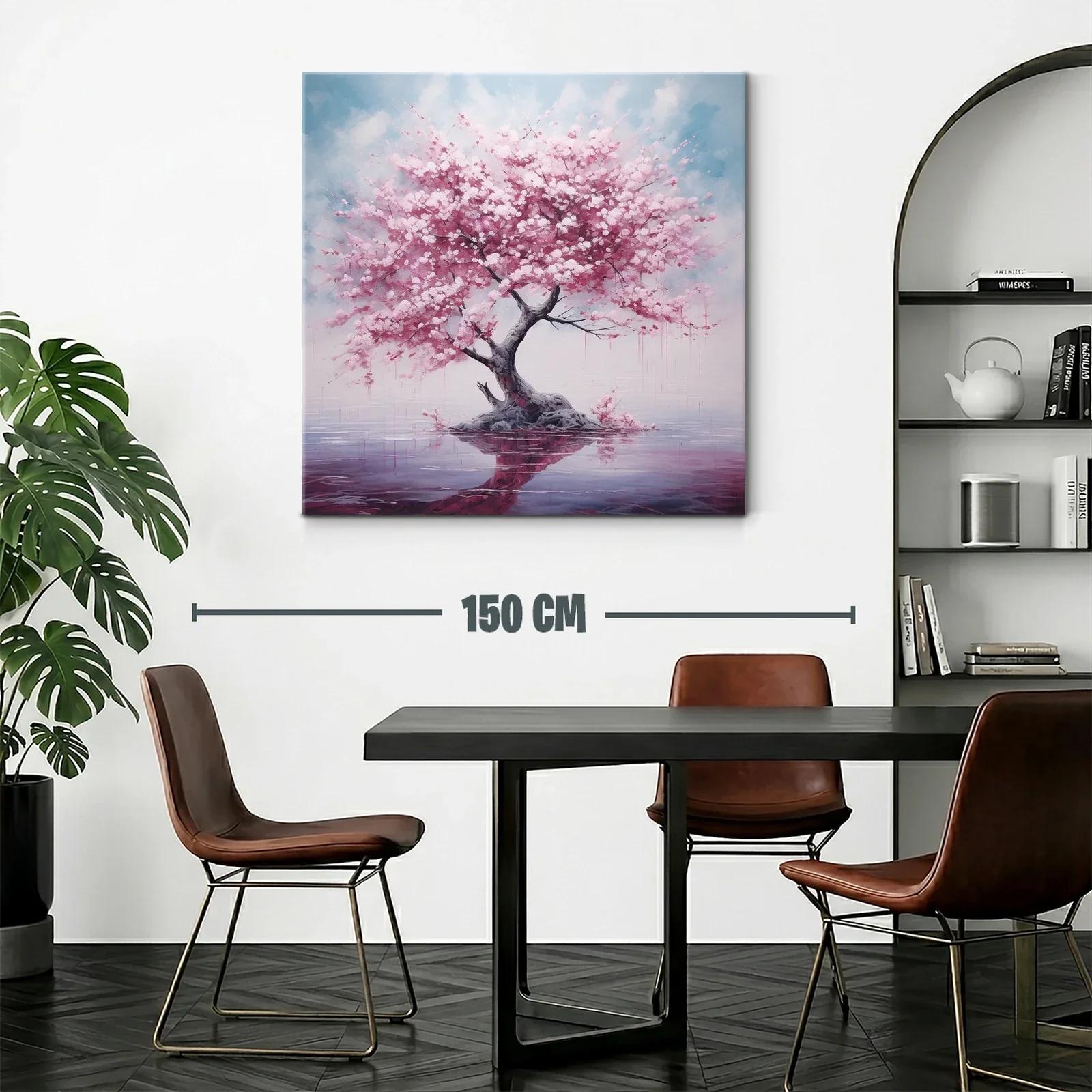 Árbol de flores rosas con reflejo en lago sereno — miniatura 2