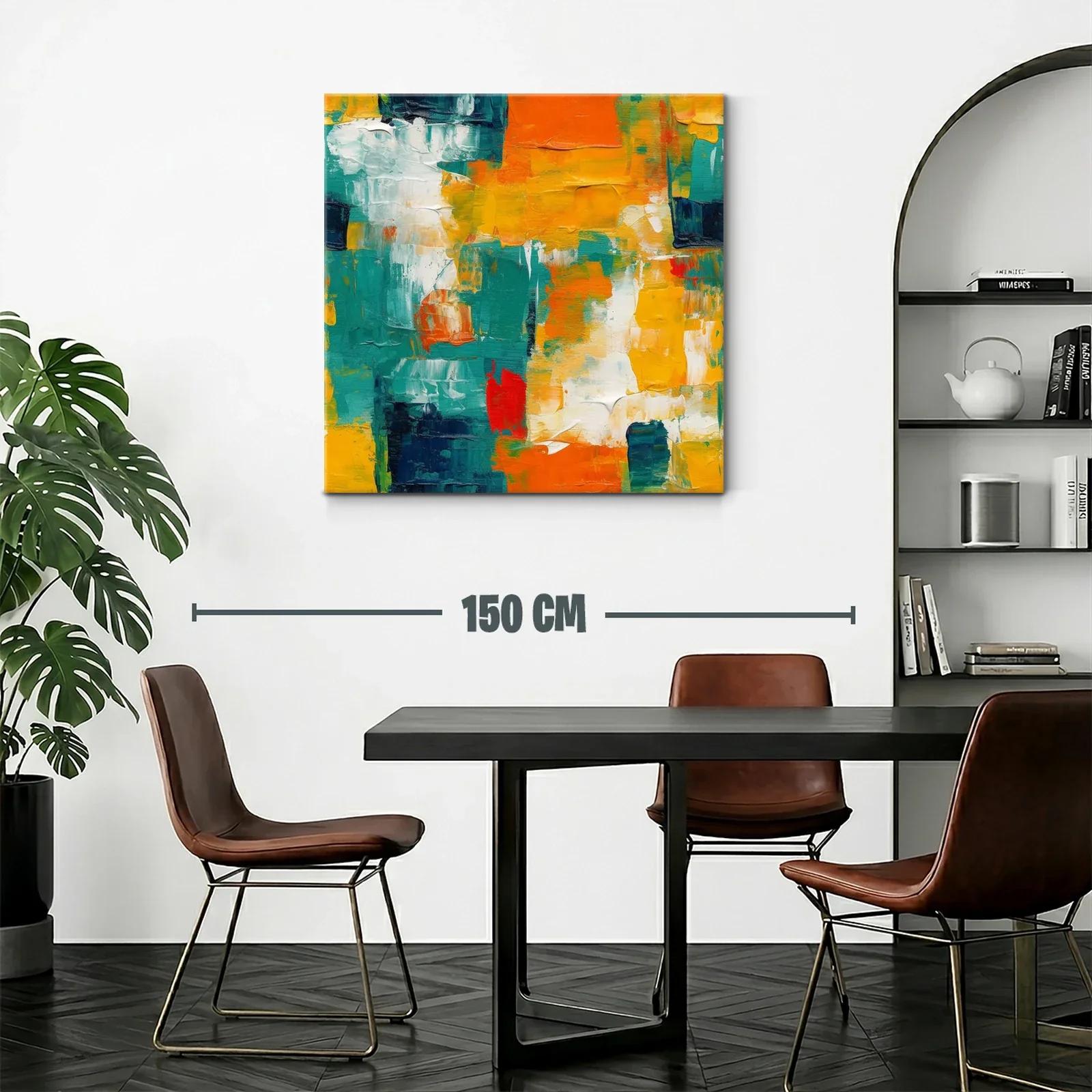 Cuadro Abstracto en Tonos Naranja Azul y Amarillo — miniatura 2