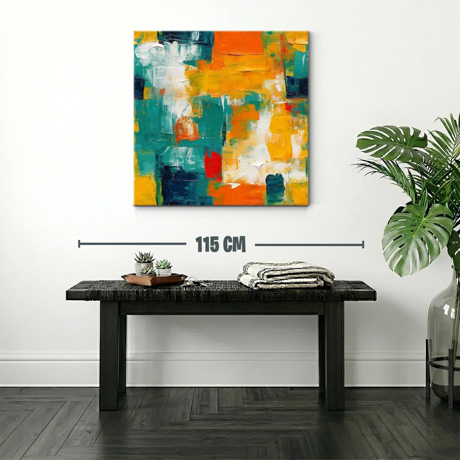 Cuadro Abstracto en Tonos Naranja Azul y Amarillo — miniatura 2