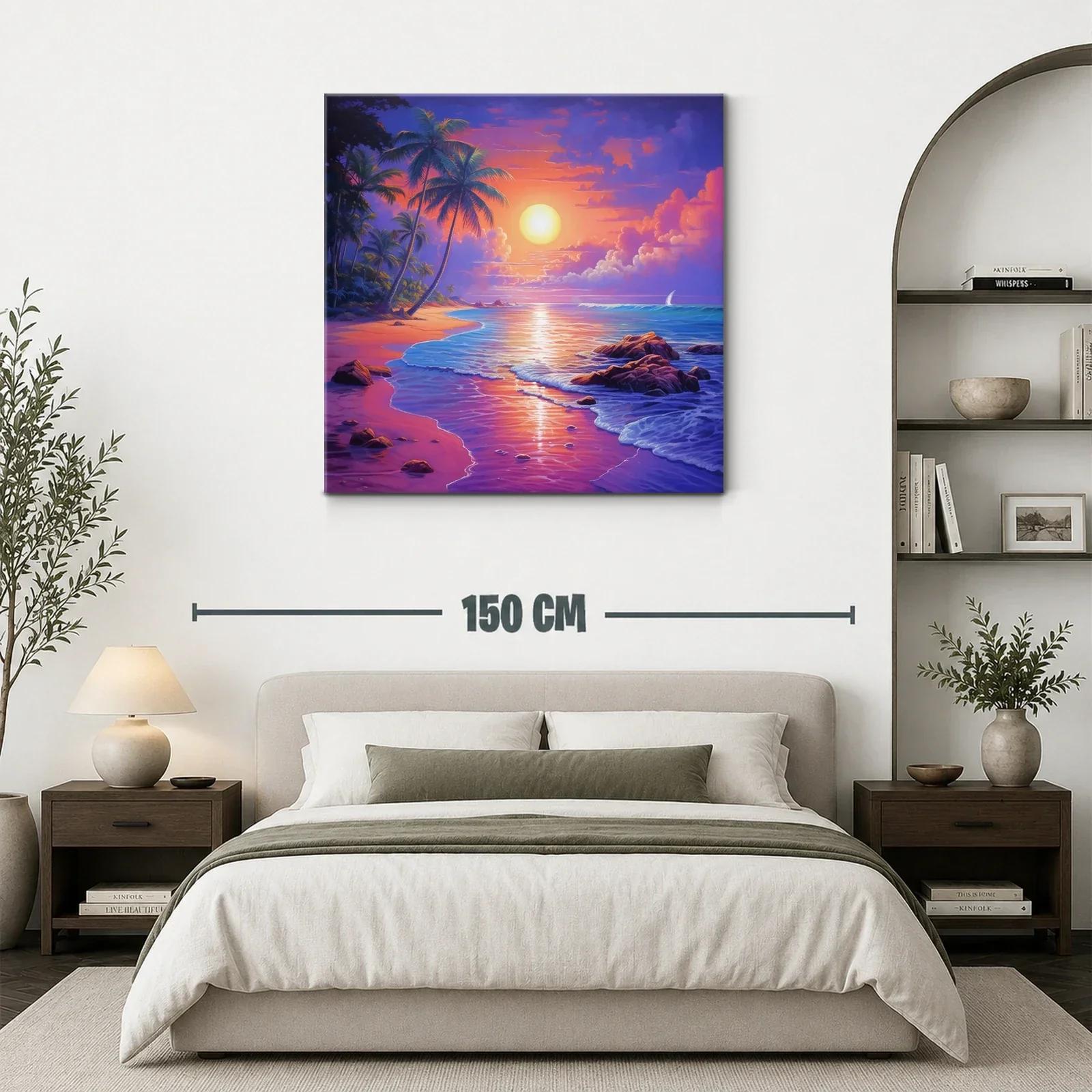 Tranquilo atardecer tropical con palmeras y mar calmado — miniatura 3