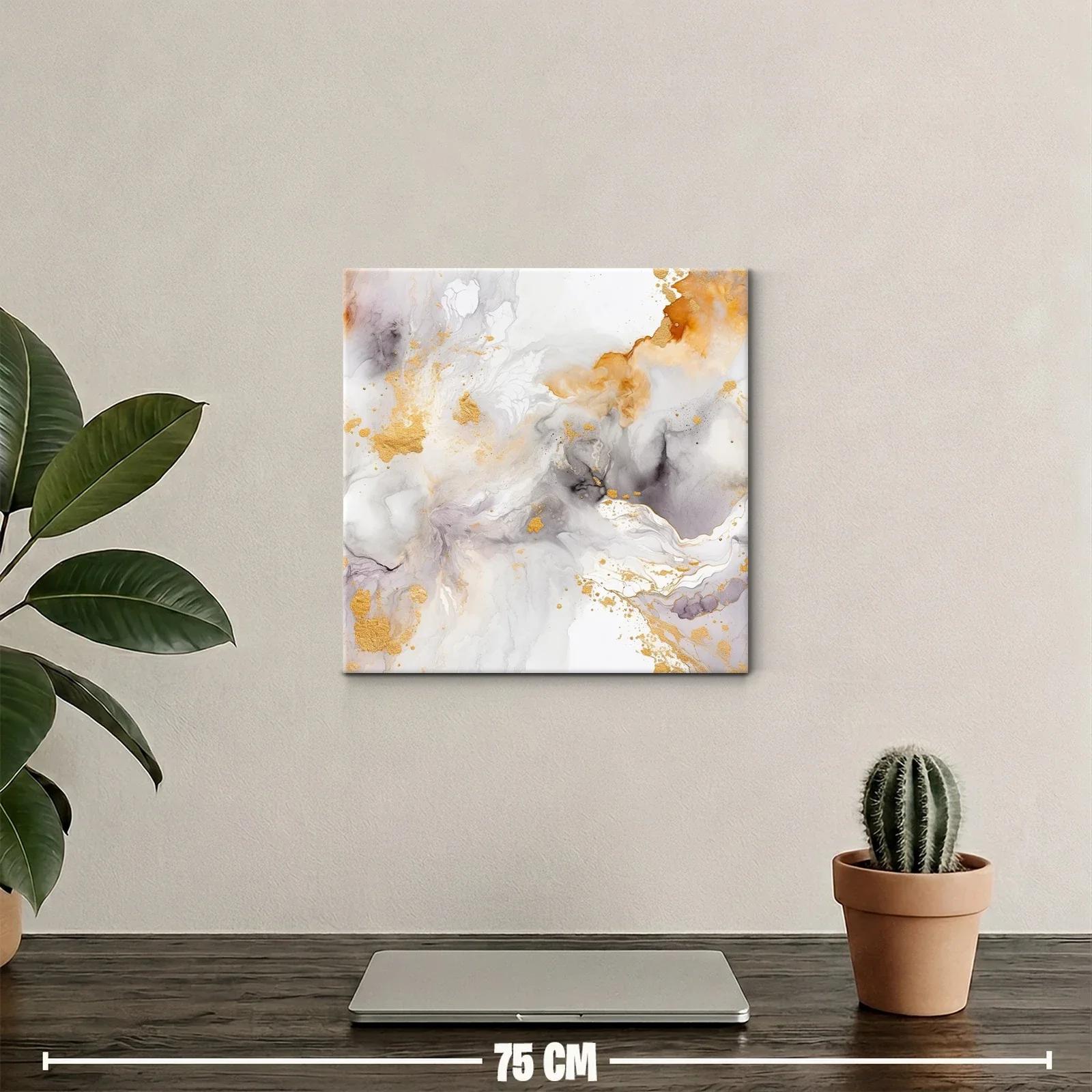 Cuadro abstracto con tonos dorados y grisáceos delicados — miniatura 2