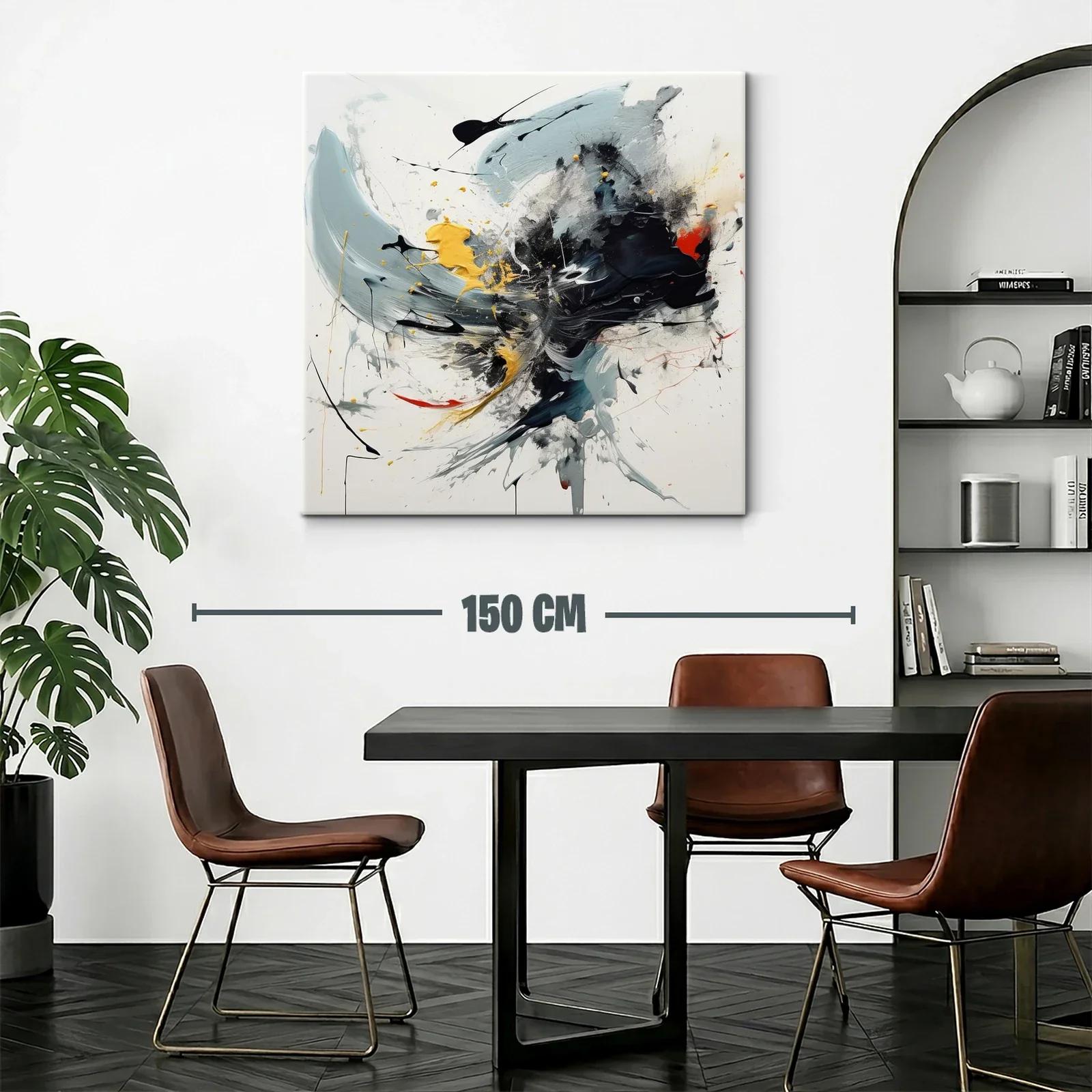 Cuadro abstracto vibrante con tonos negro gris y amarillo — miniatura 2