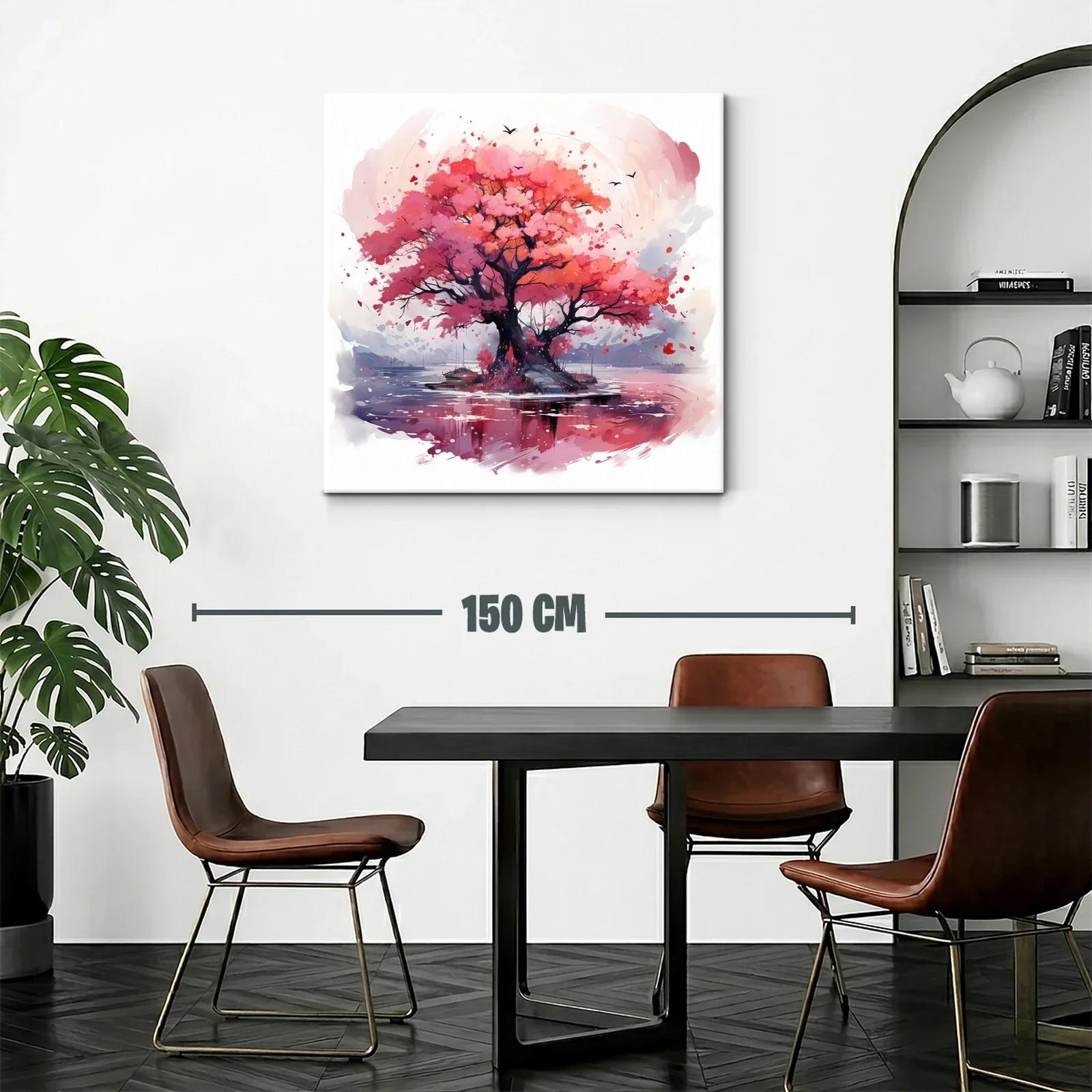 Árbol en tonos rosas y rojos sobre lago sereno — miniatura 2