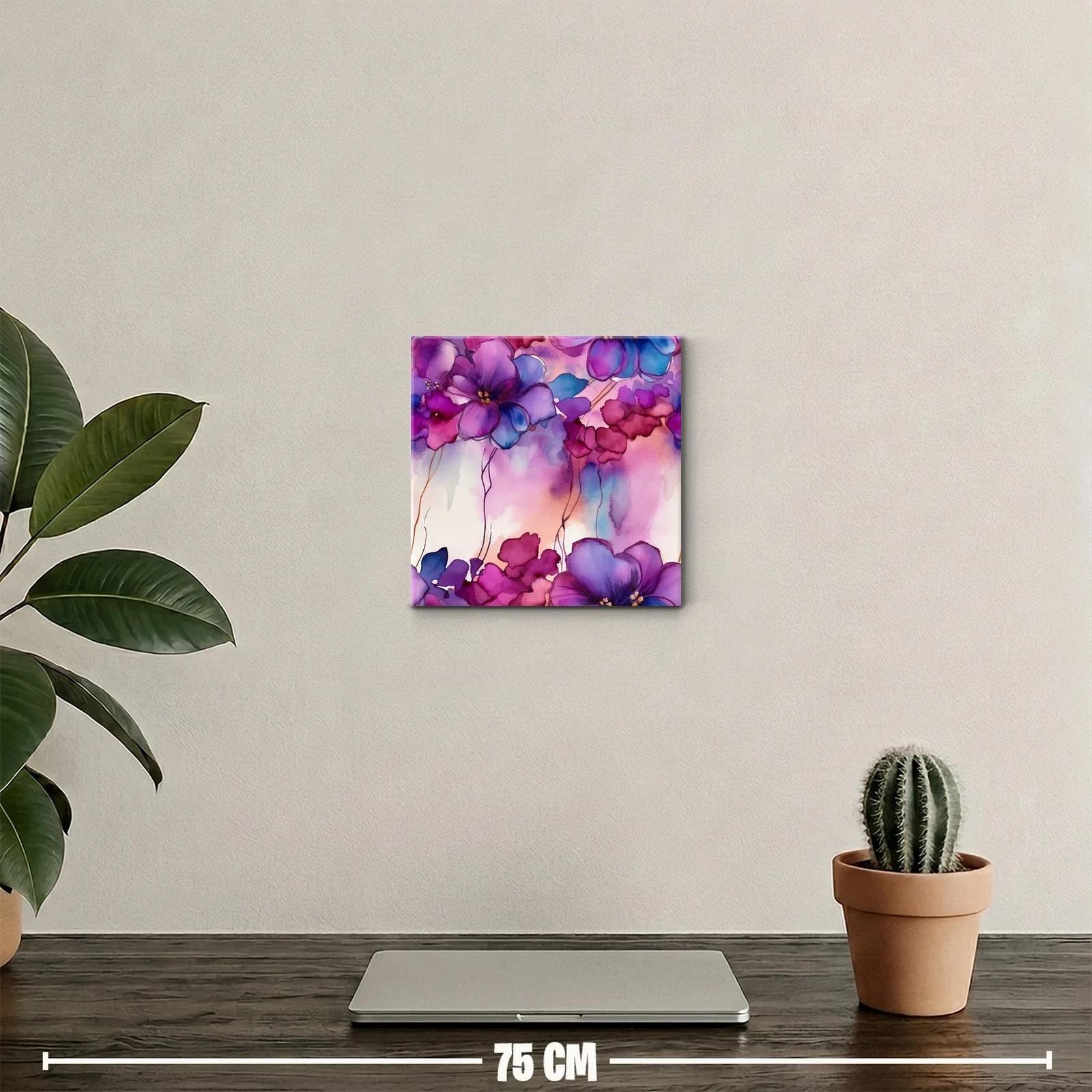 Cuadro decorativo flores en tonos morados y azules vibrantes — miniatura 2