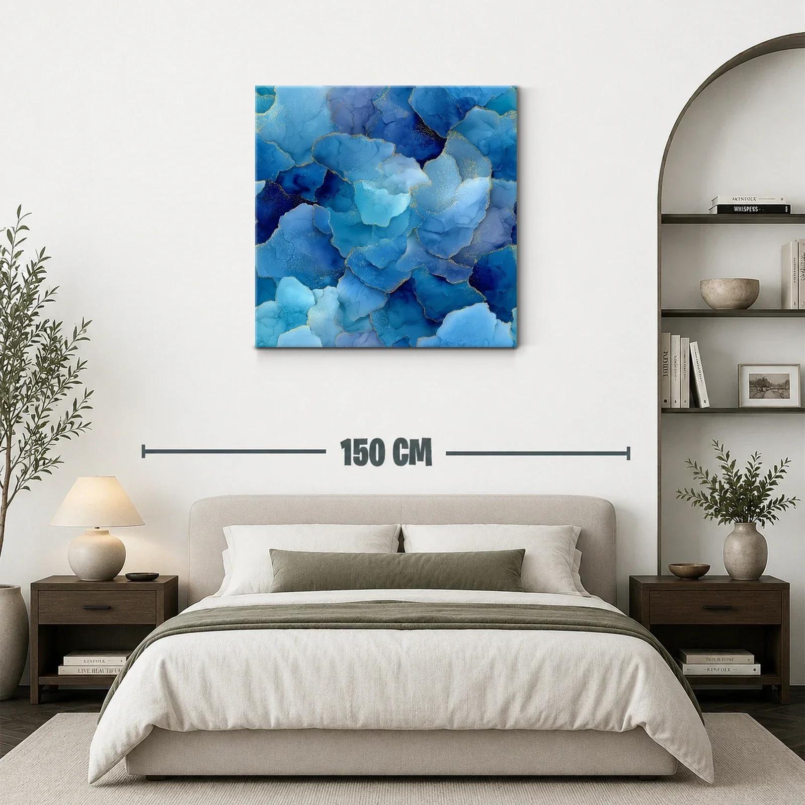 Cuadro abstracto en tonos azules con detalles dorados — miniatura 3