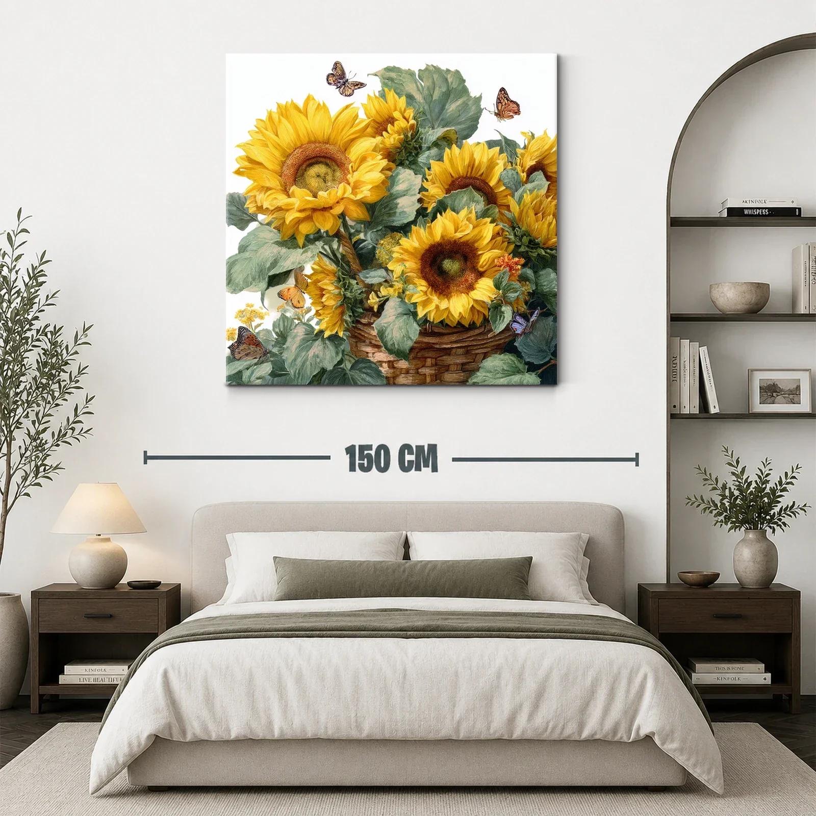 Cuadro con vibrantes girasoles y mariposas en tonos cálidos — miniatura 3