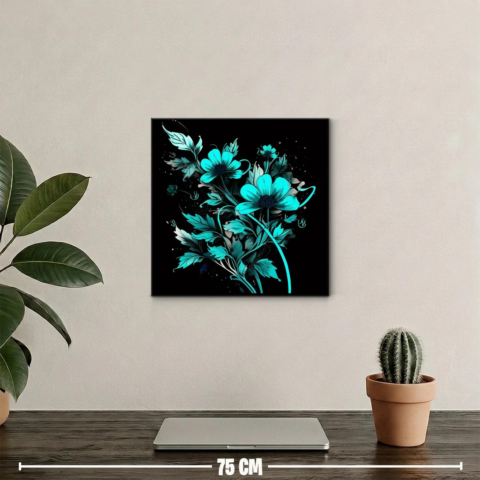 Flores vibrantes en tonos turquesa sobre fondo negro — miniatura 2