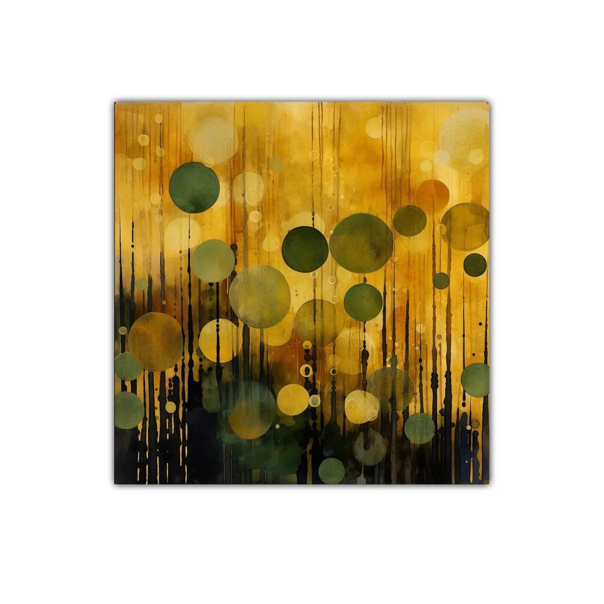 Cuadro abstracto con círculos verdes y dorados — miniatura 1