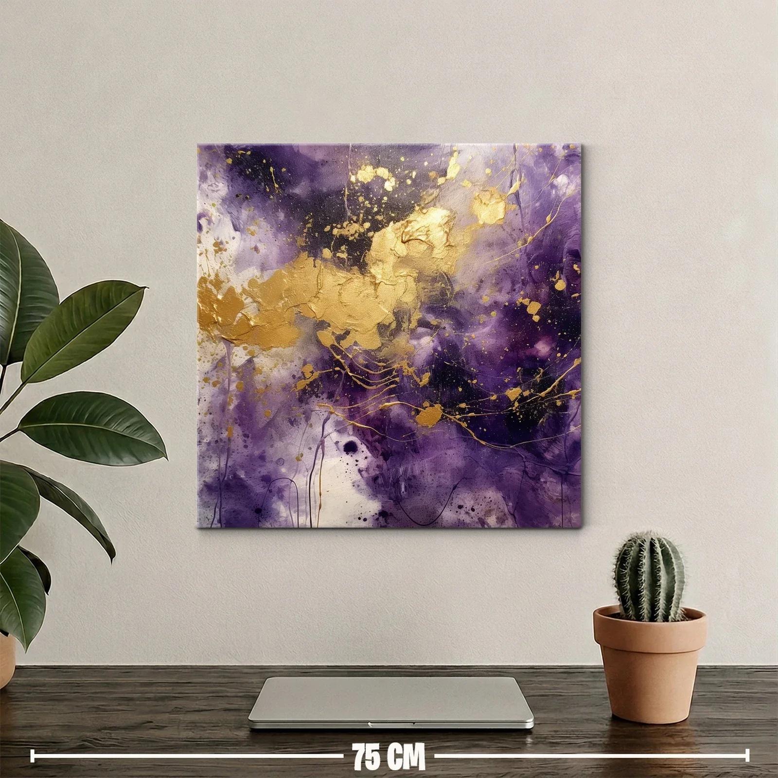 Arte abstracto vibrante en tonos púrpura y dorado con dinamismo — miniatura 2